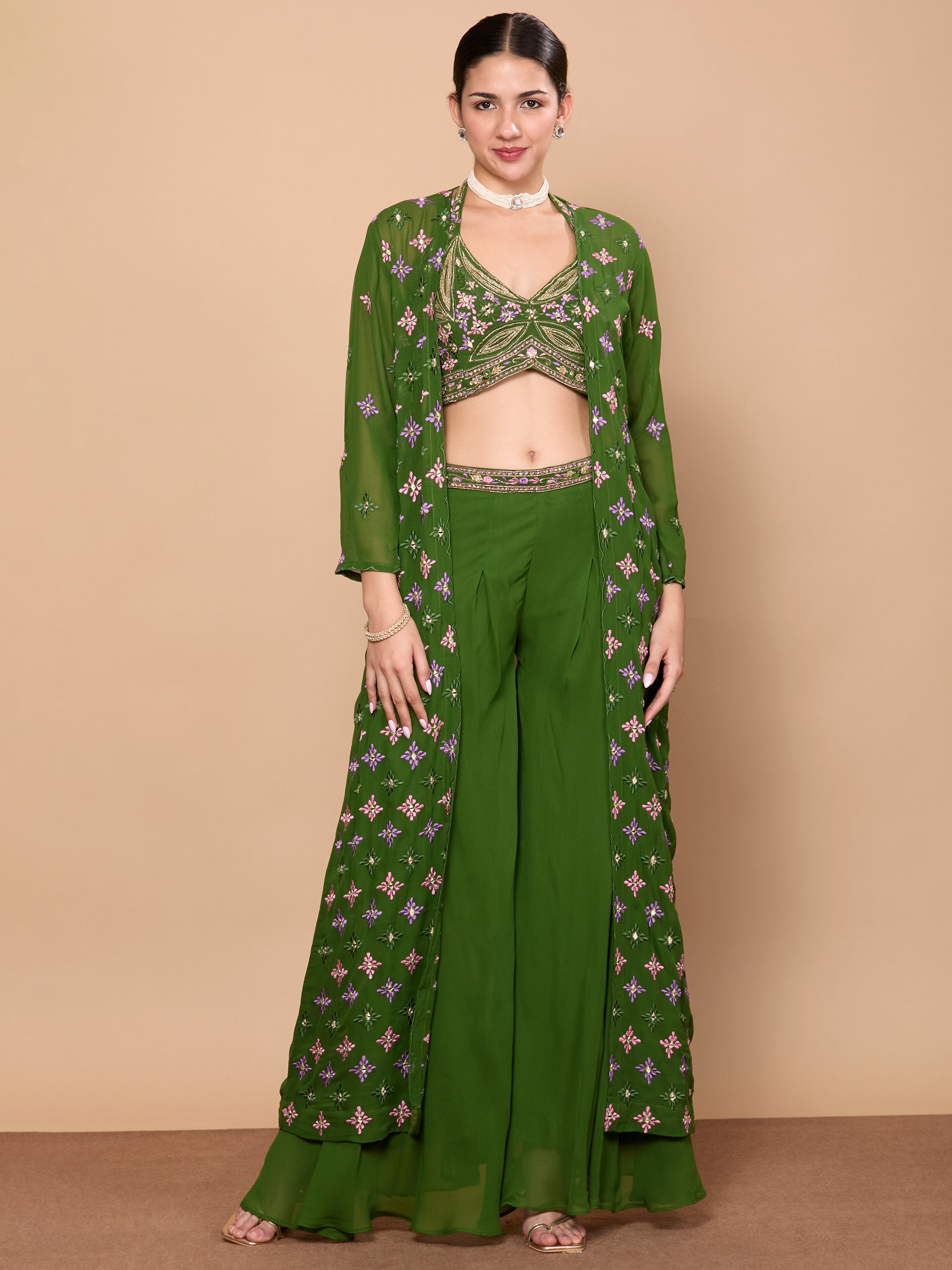 Eshita Crop Top Plazzo With Jacket