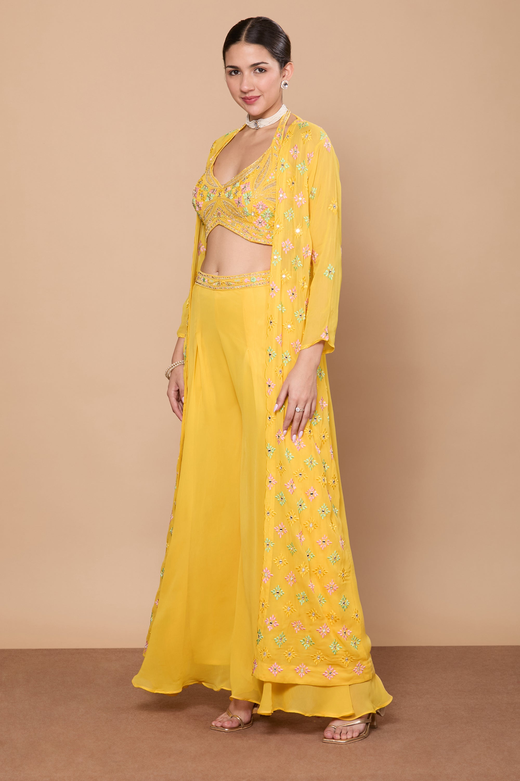 Eshita Crop Top Plazzo With Jacket