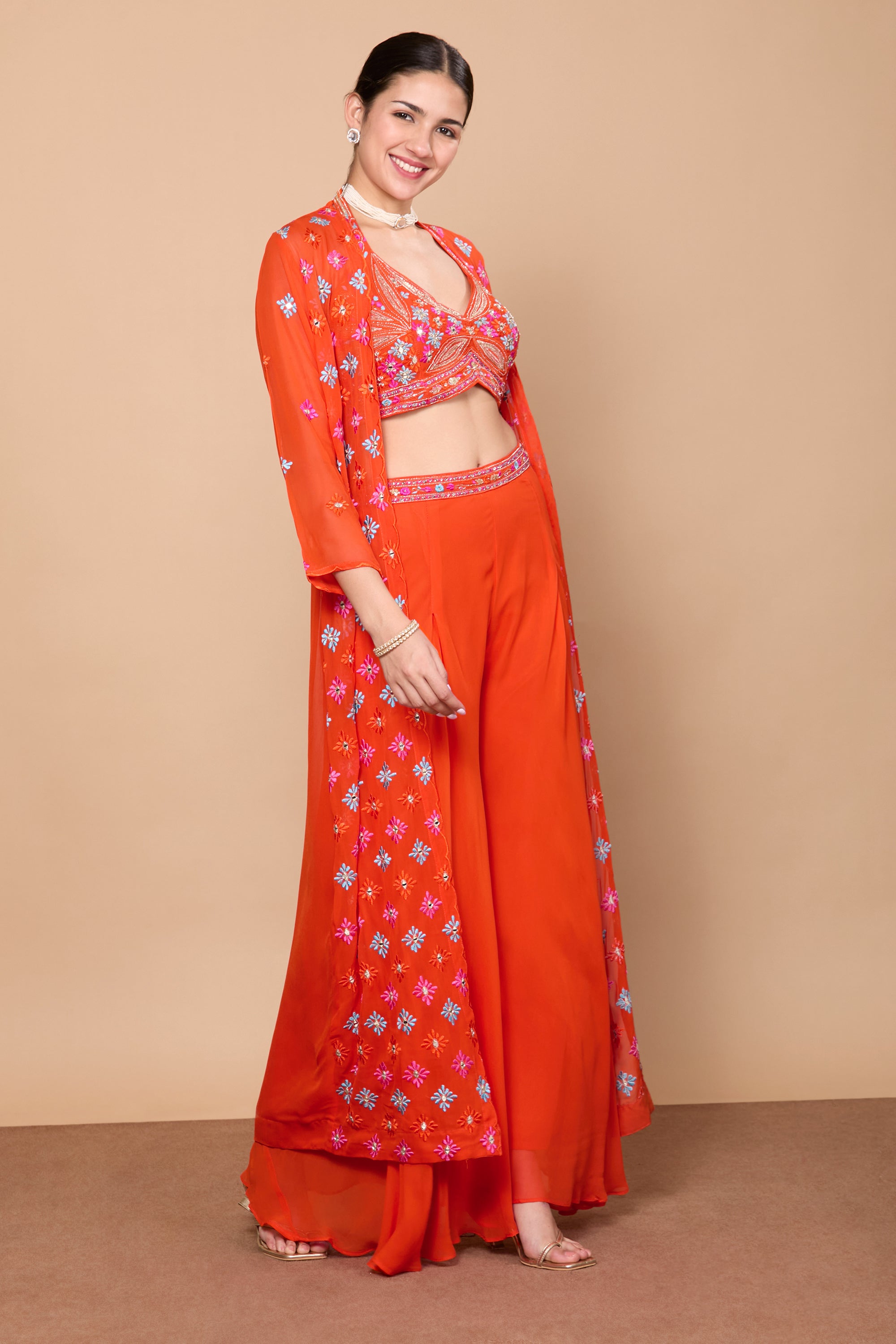 Eshita Crop Top Plazzo With Jacket