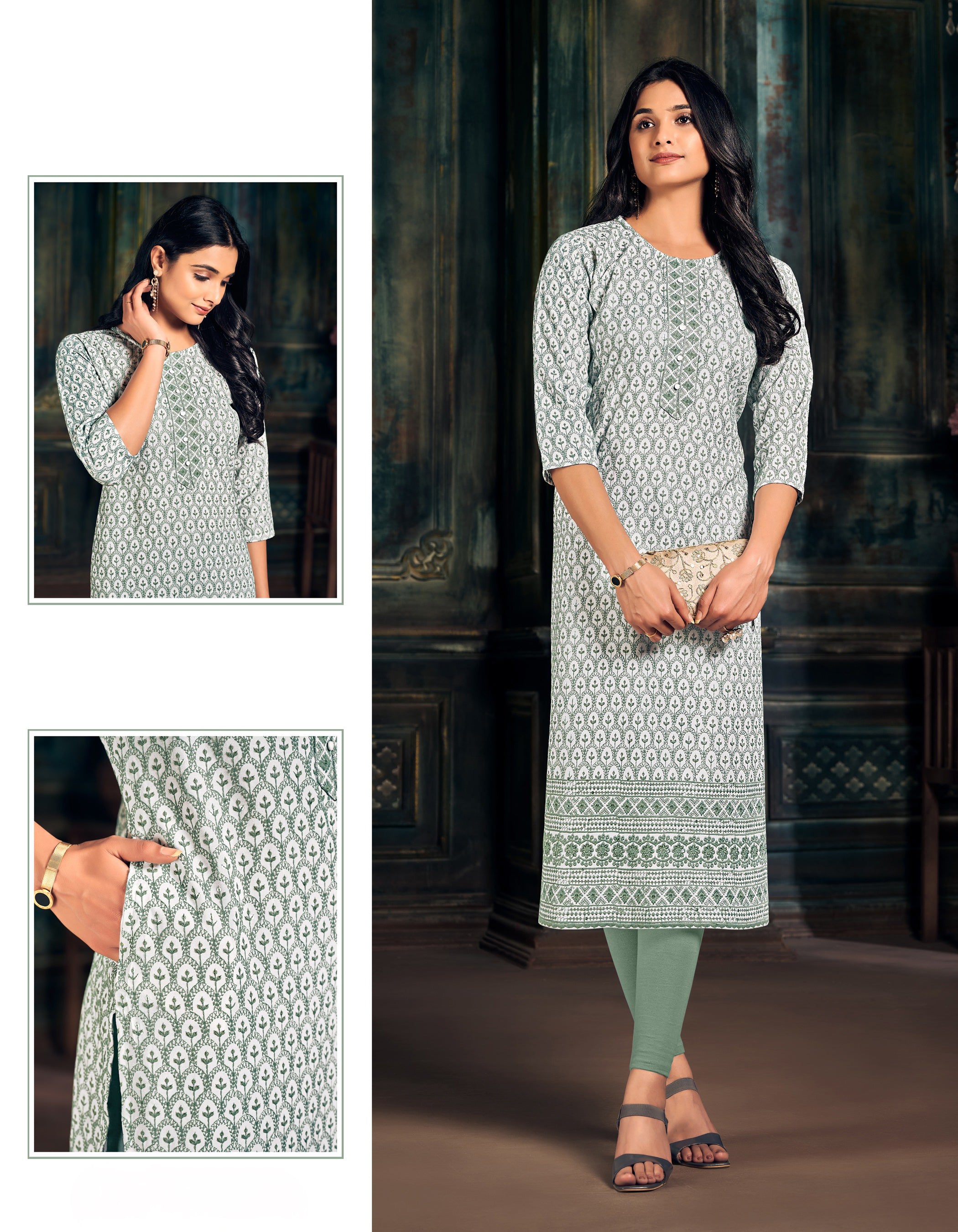 Nitara Rayon Emb Wk Straight Kurti L/S 38X50
