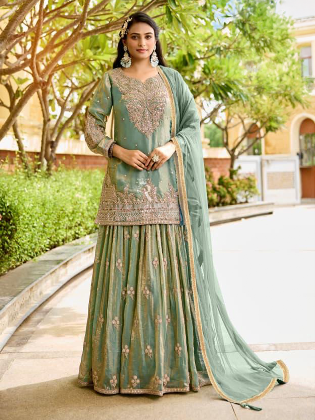 Kanika Tissue Long Top Lehenga