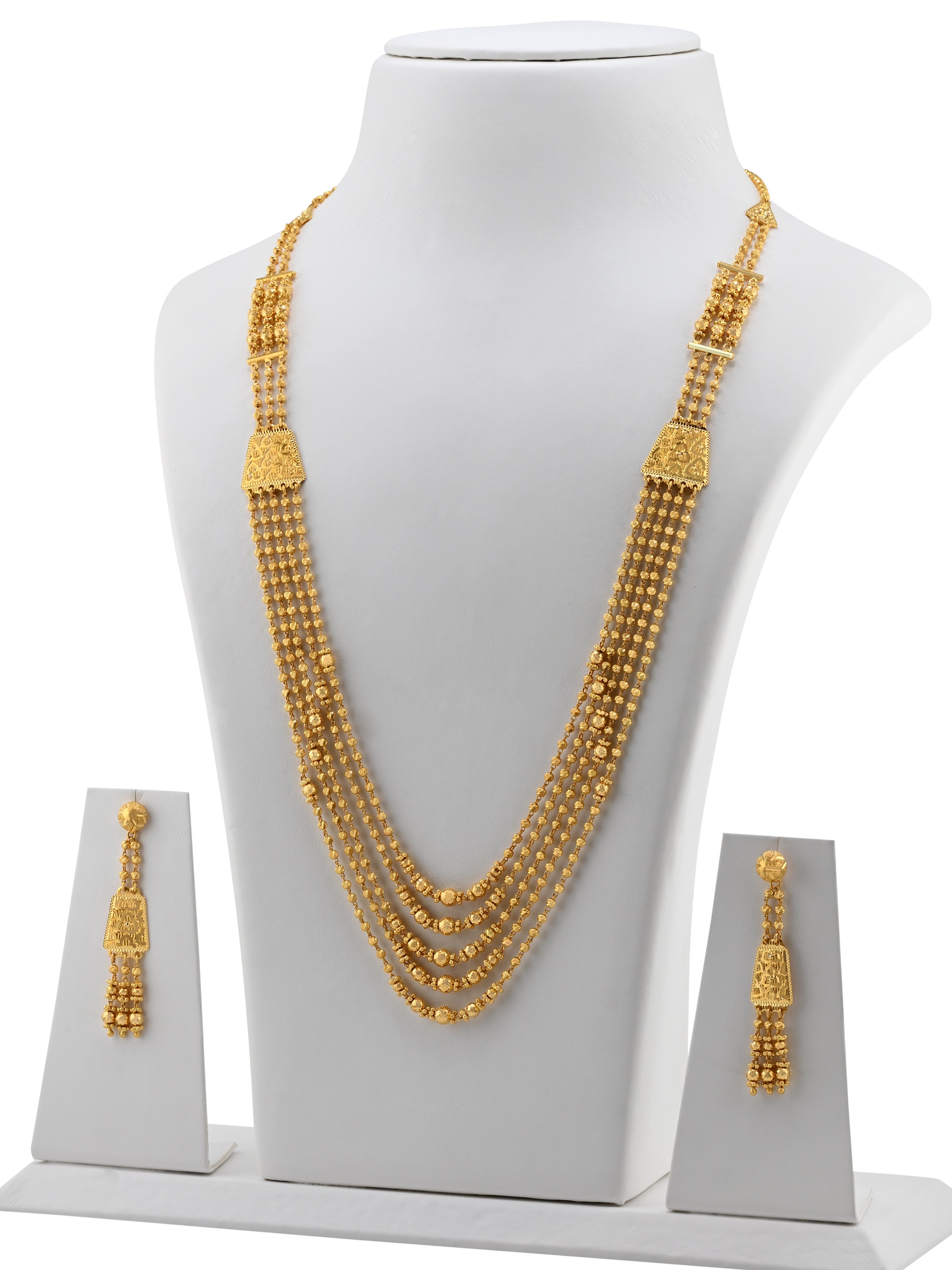 22ct Gold 5 Row Long Necklace Set