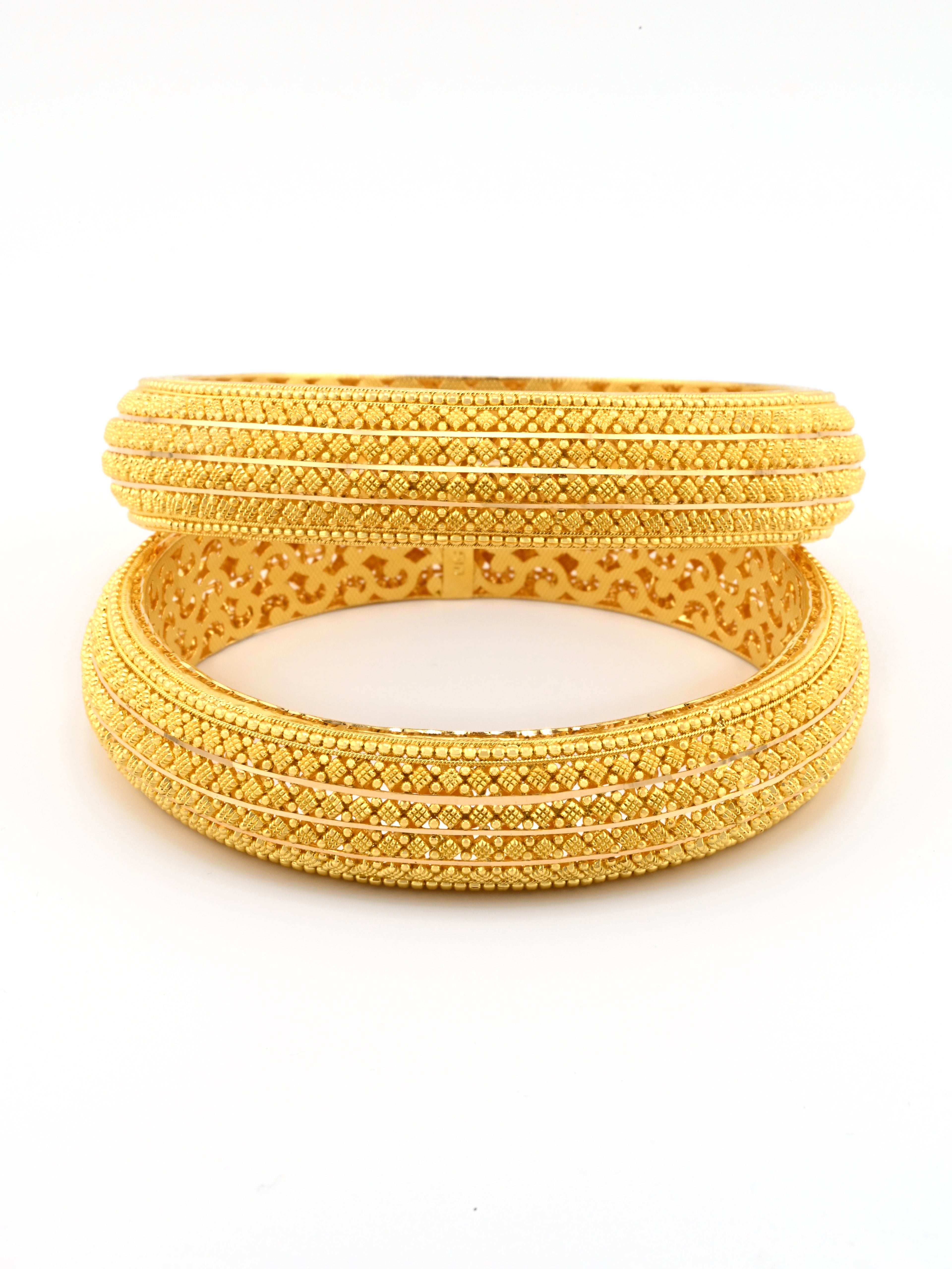 Classic 22ct Gold Filigree Broad Pair Bangles
