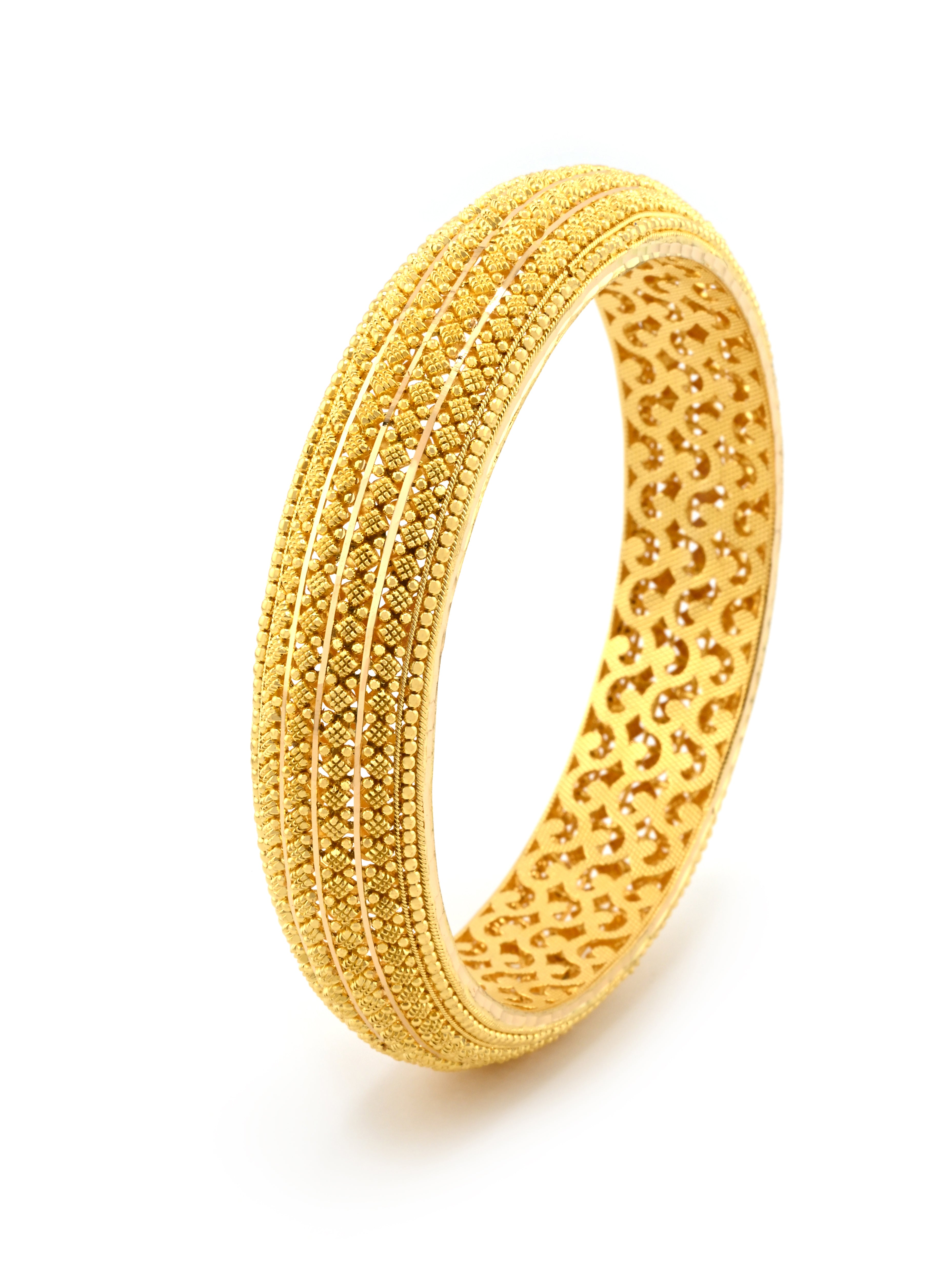 Classic 22ct Gold Filigree Broad Pair Bangles