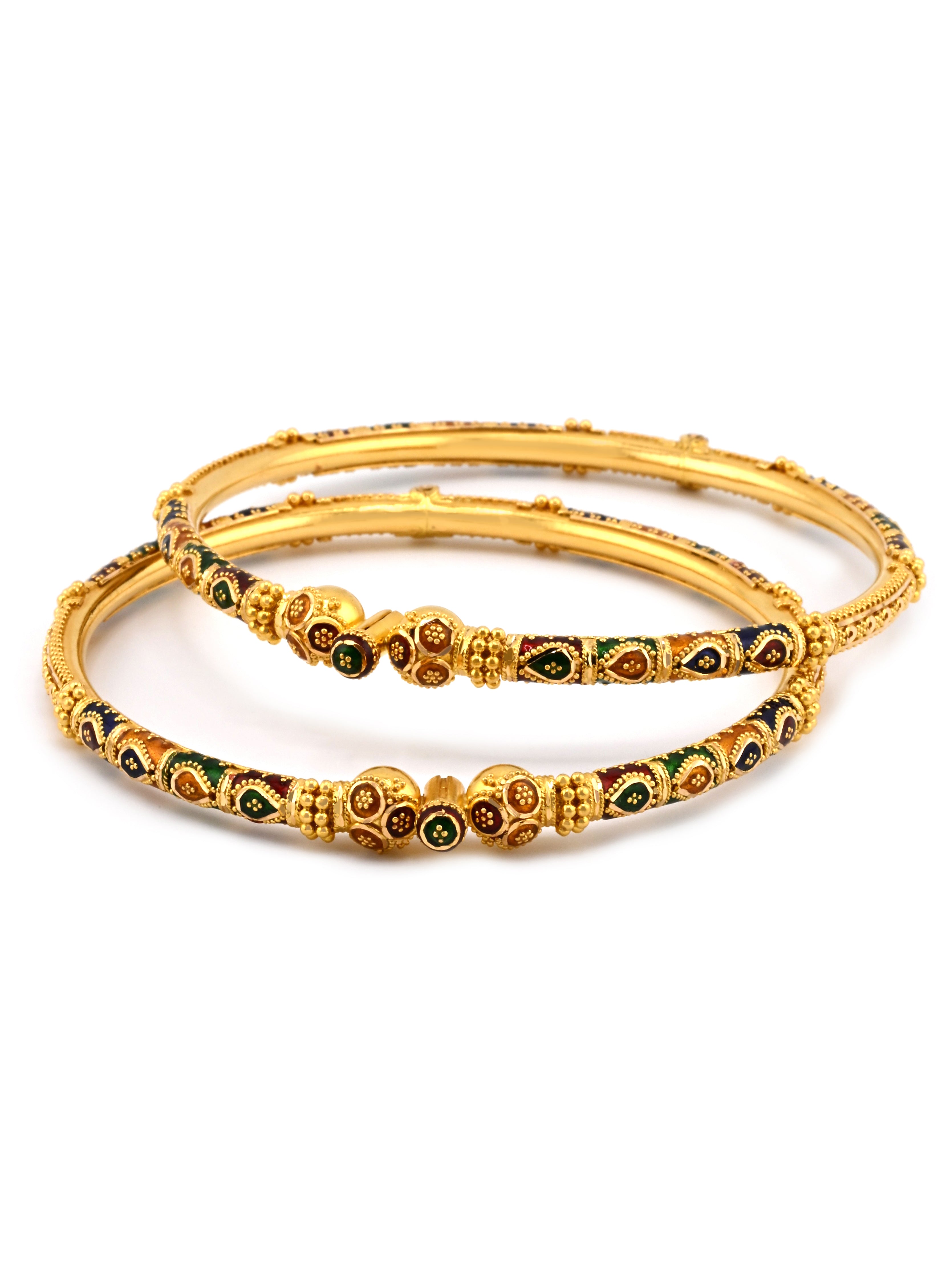 Traditional 22ct Gold Meenakari Screw Pair Bangles