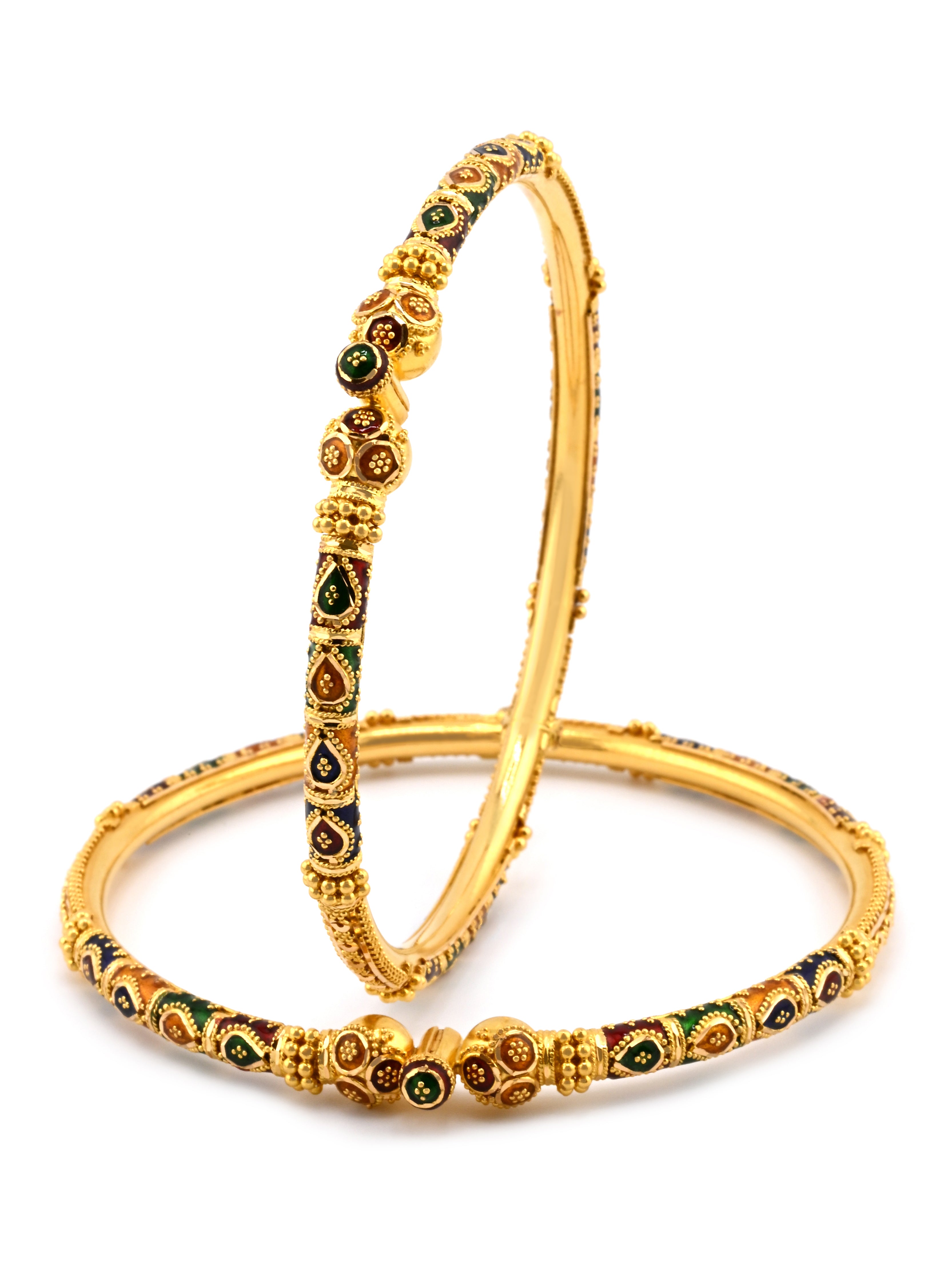 Traditional 22ct Gold Meenakari Screw Pair Bangles