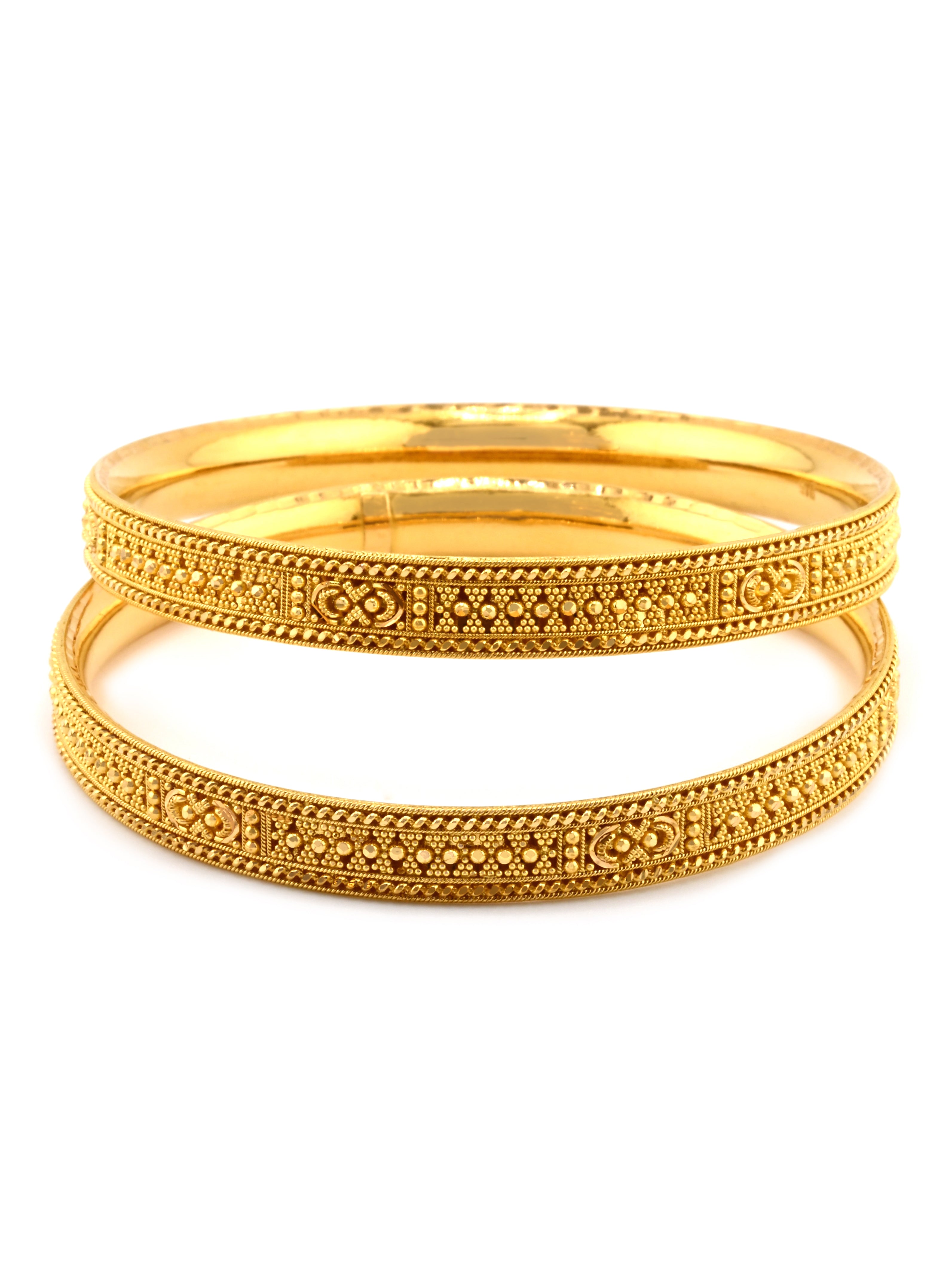 Comfort-Fit 22ct Gold Filigree Pair Bangles