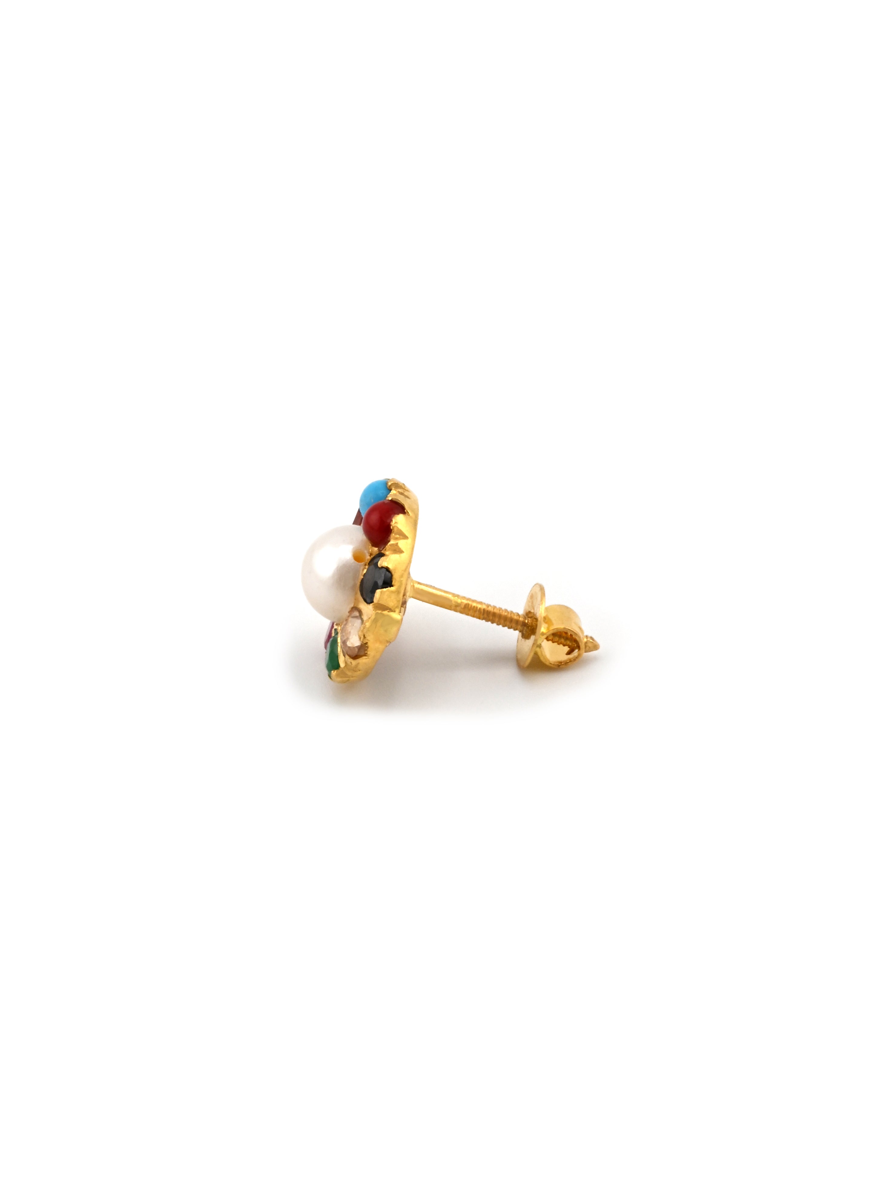 22ct Gold Pearl & Navgrah Stud Earrings