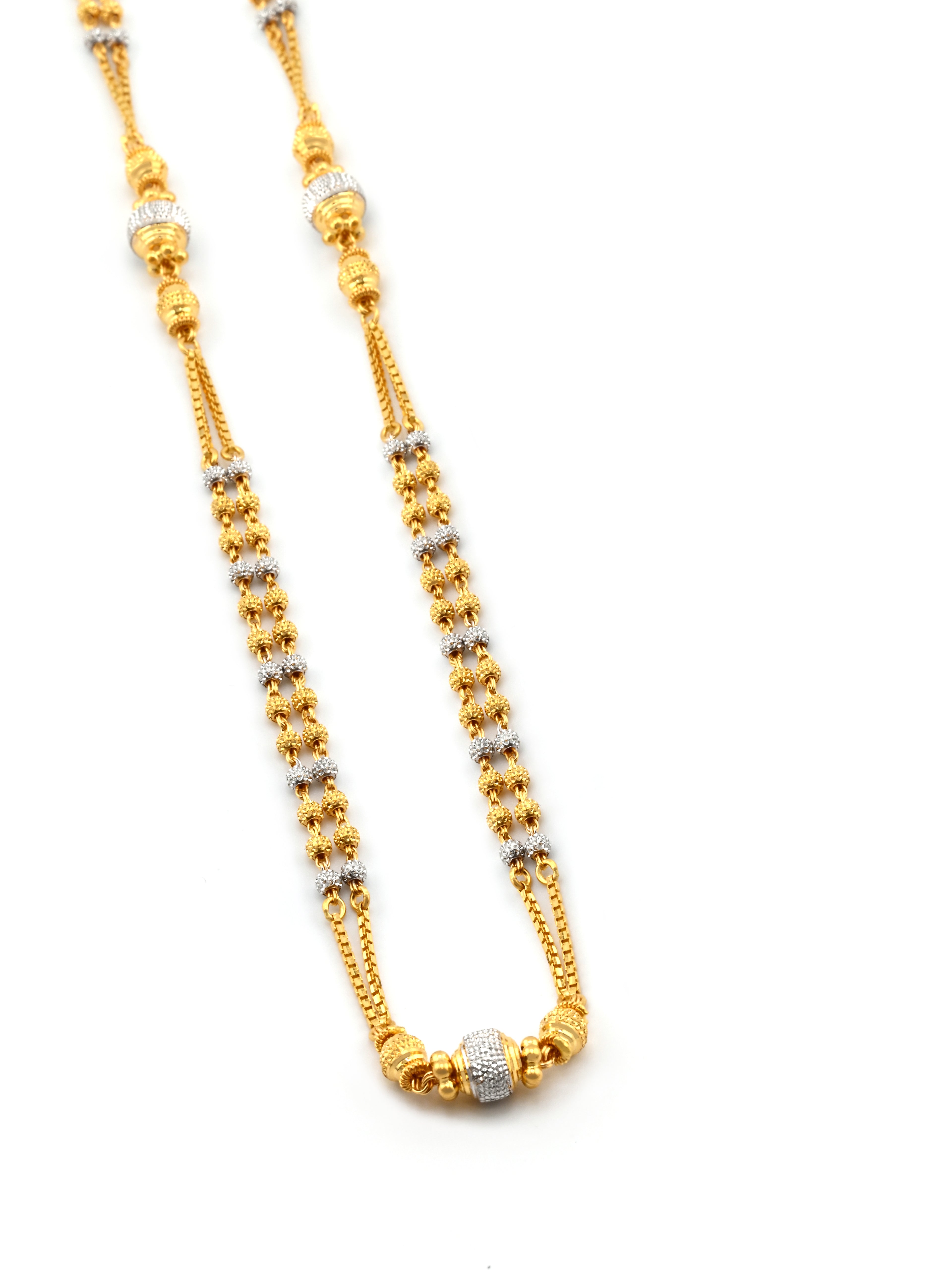 22ct Gold Two-Tone Ball Mala 2 Row Chain