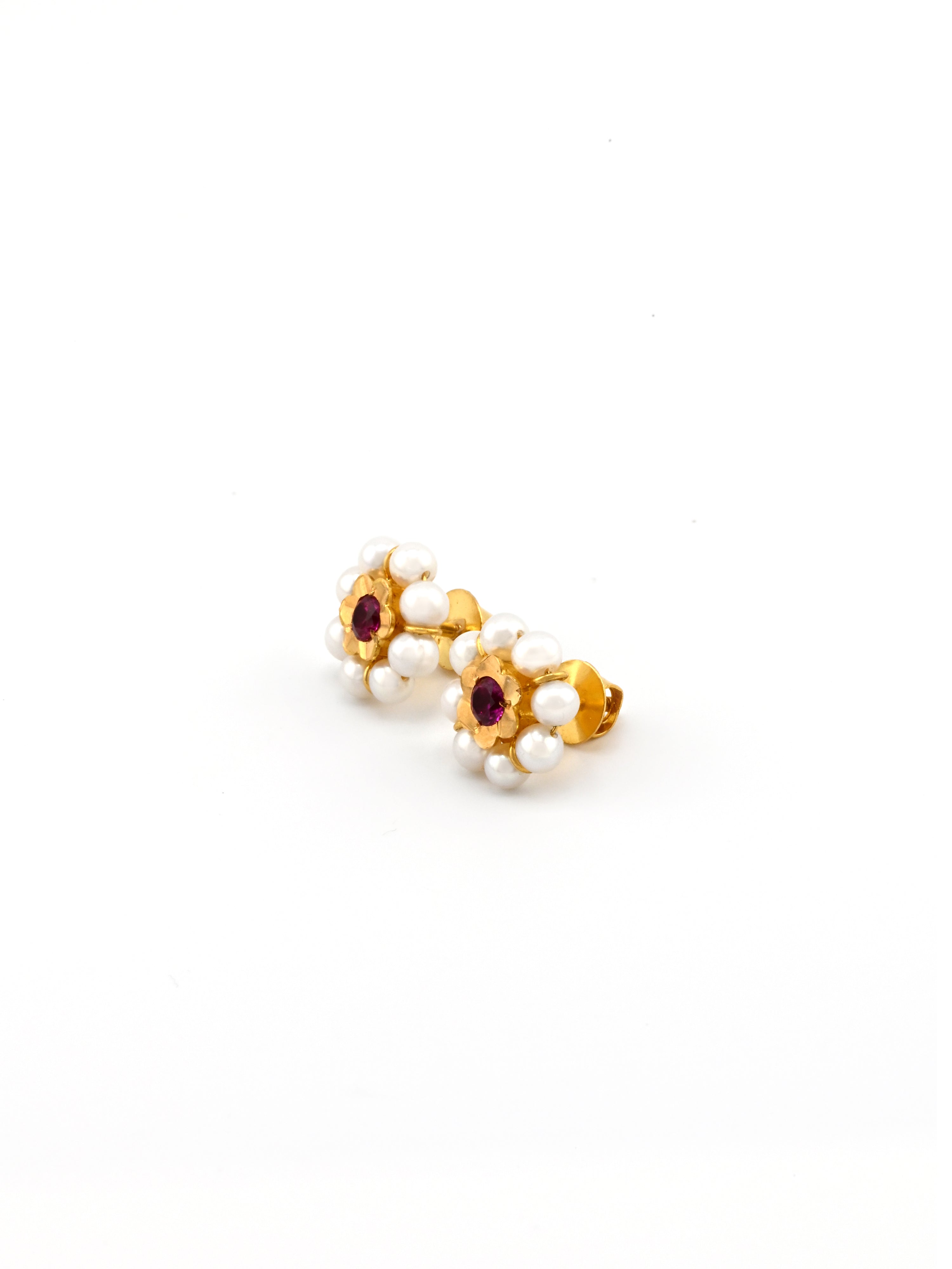 22ct Gold Pearl CZ Stud Earring