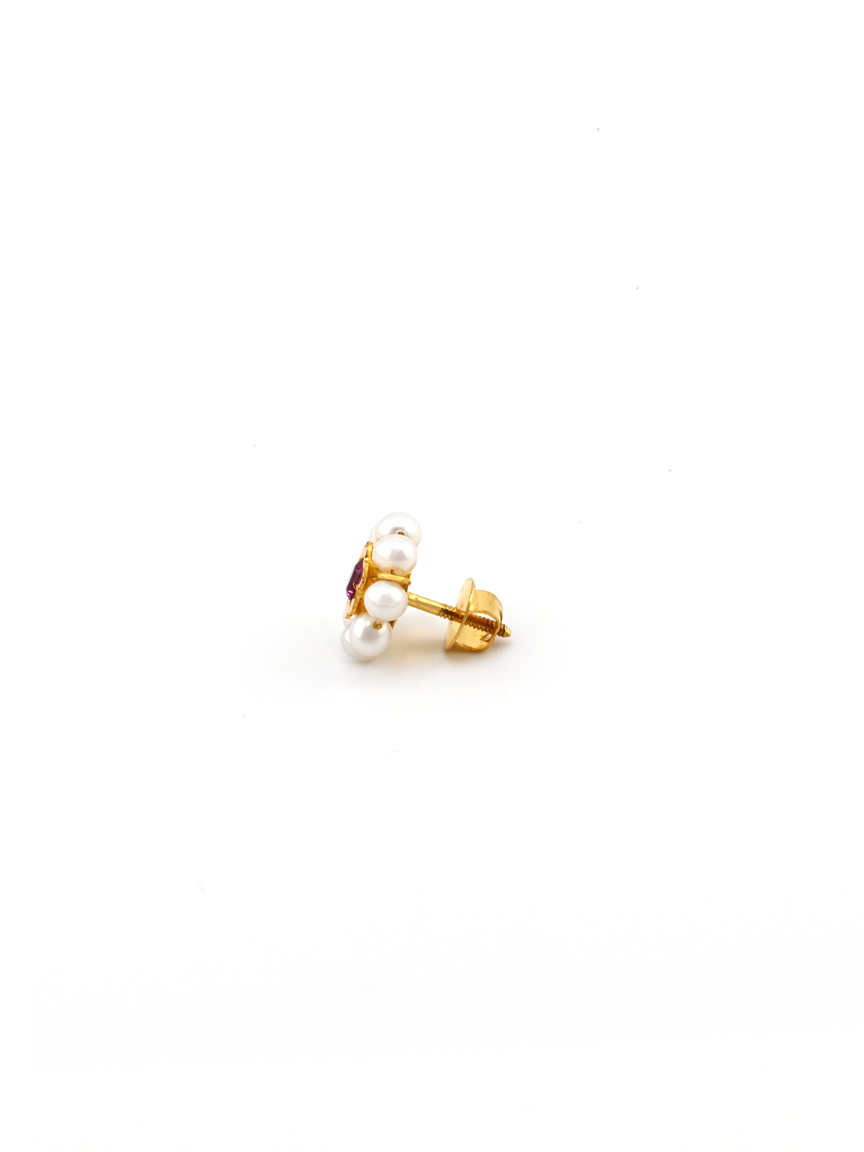 22ct Gold Pearl CZ Stud Earring