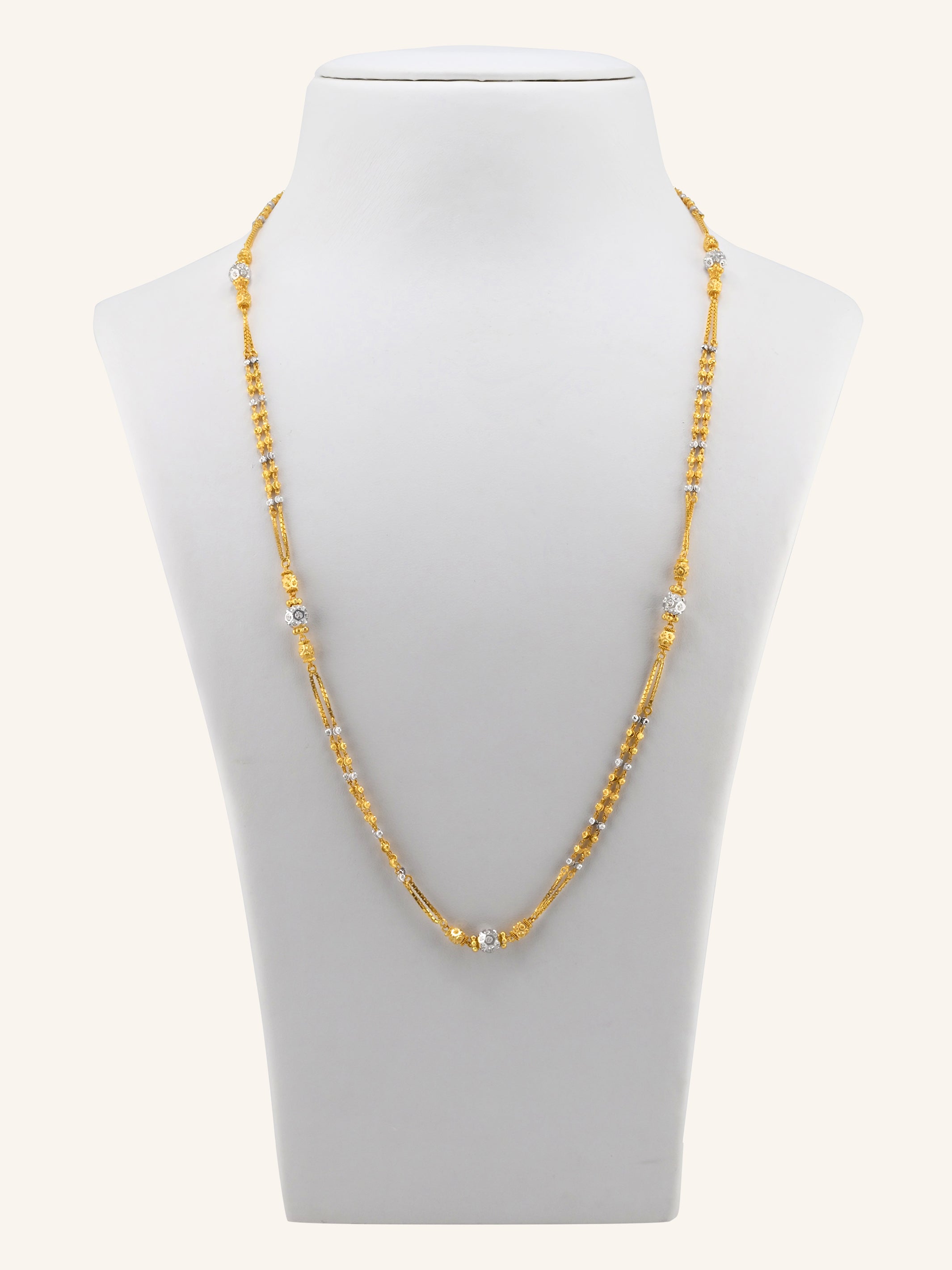 22ct Gold Two Tone Ball 2 Layer Long Chain