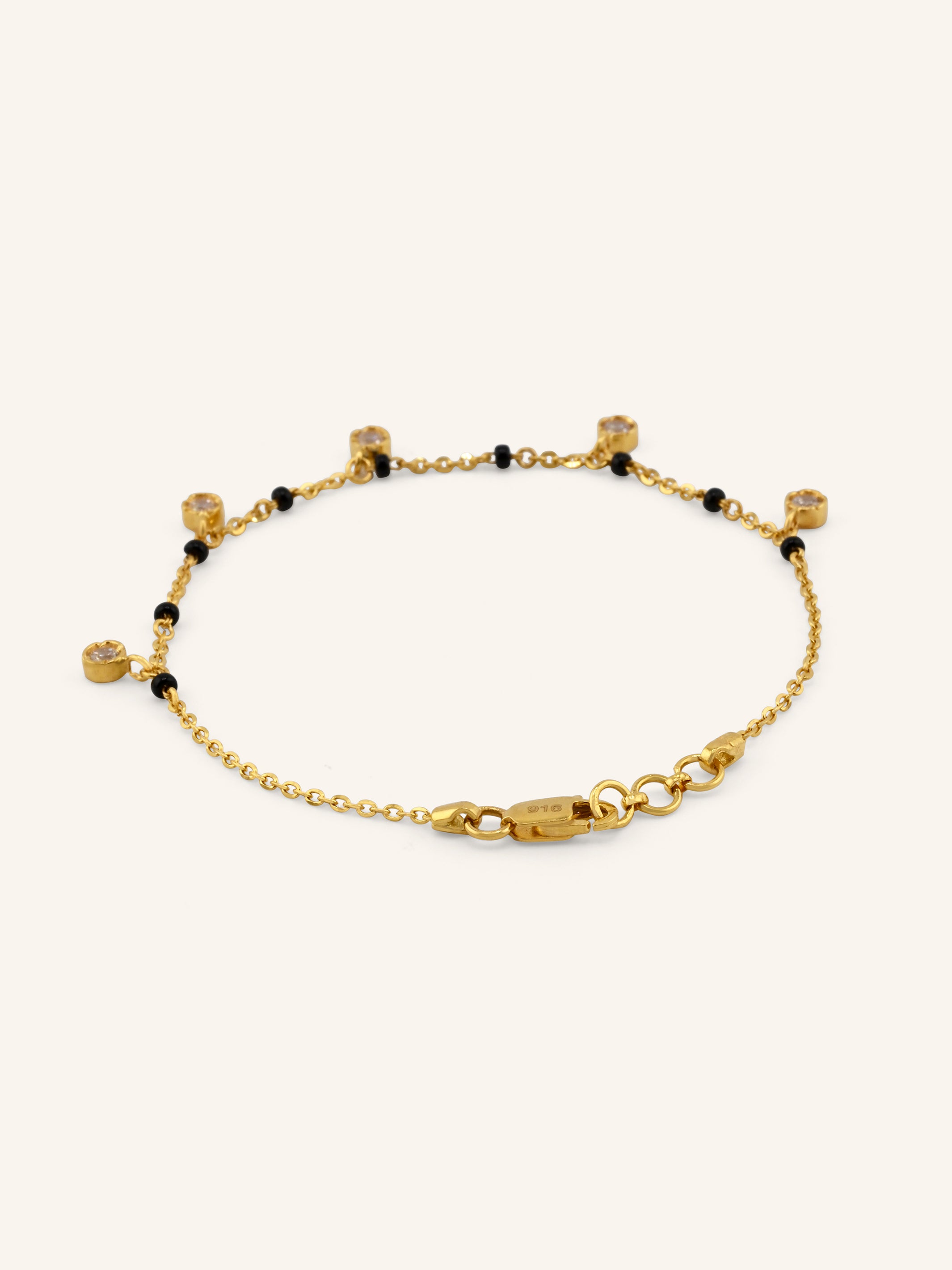22ct Gold Black Beads CZ Charms Bracelet