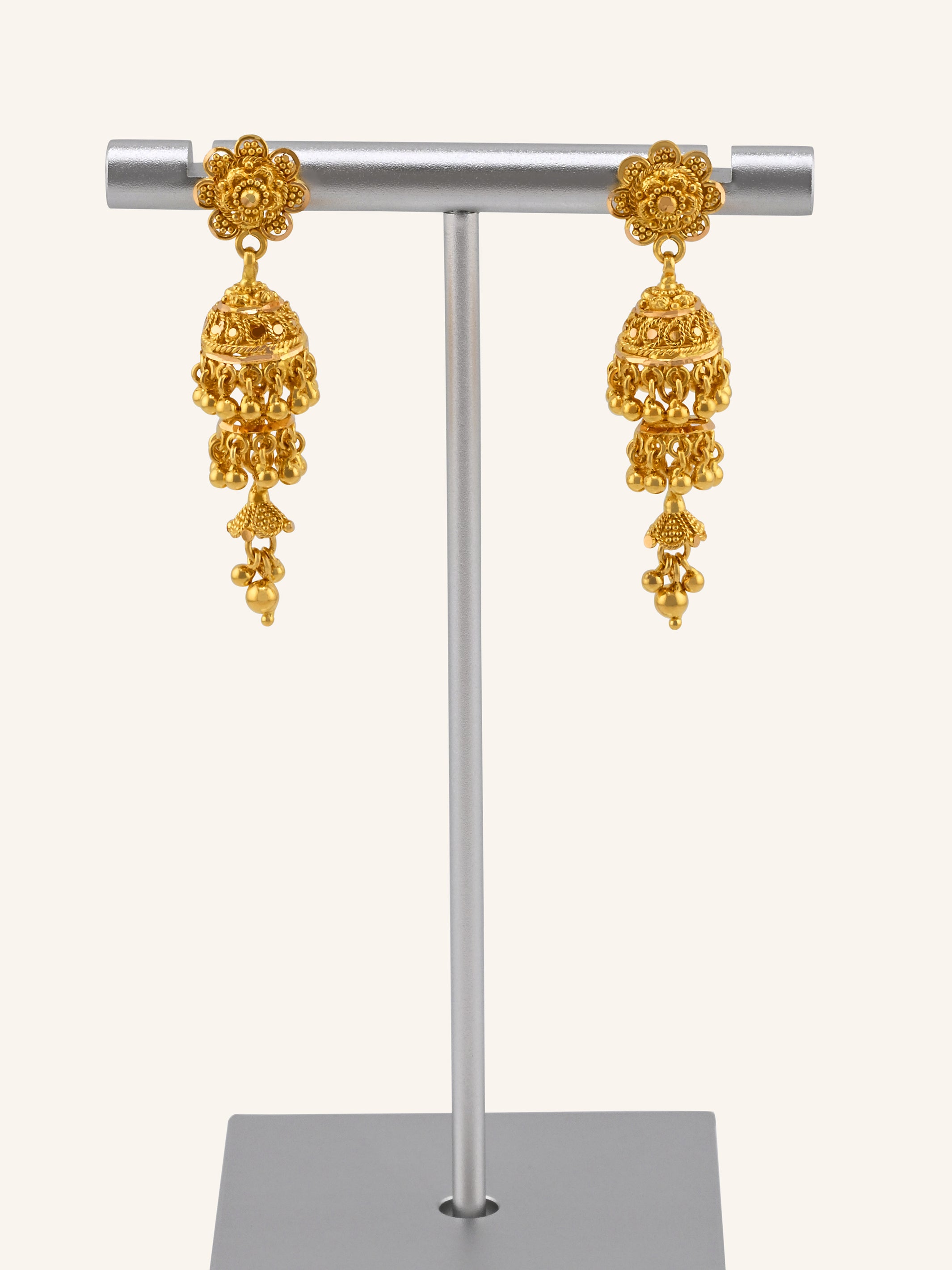 22ct Gold Two-Layer Jhumka Earrings