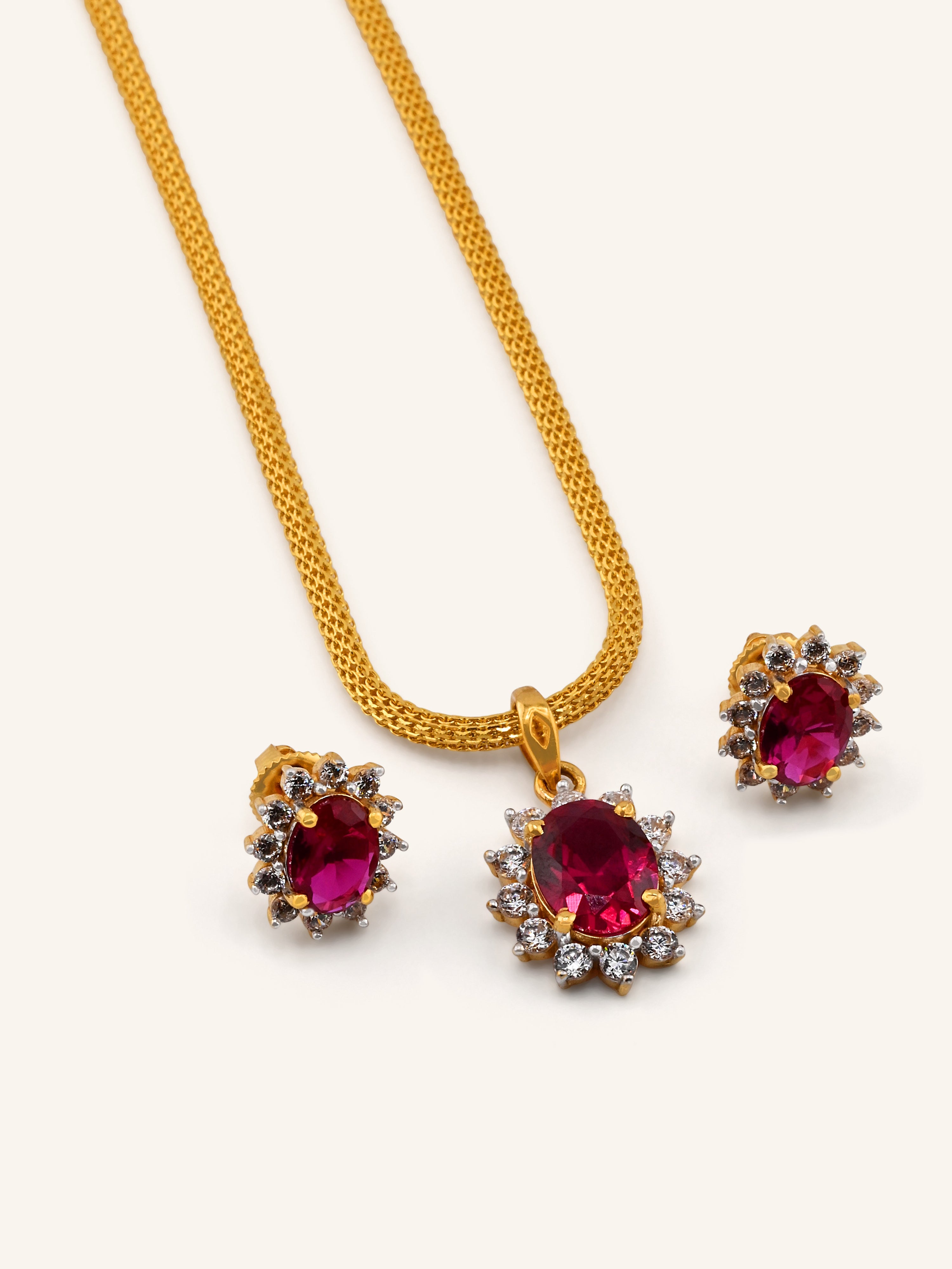 22ct Gold Pink CZ Pendant Set