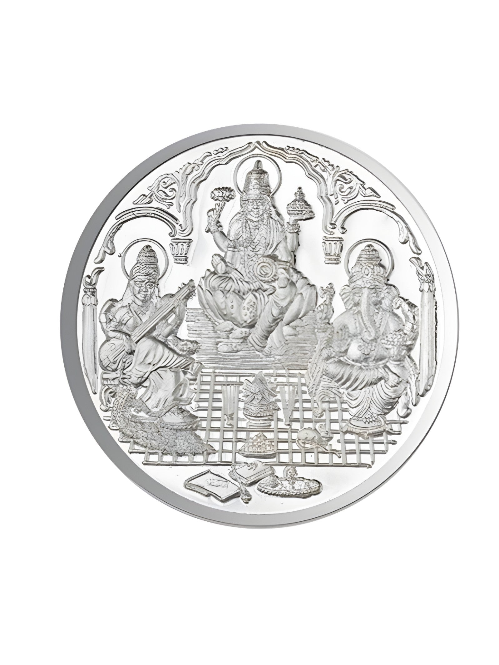 Silver Laxmi Ganesh Saraswati Coin 10 GMS