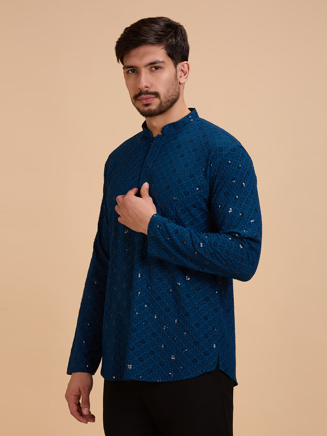 Mens Rayon Chiken-kari Work Kurta