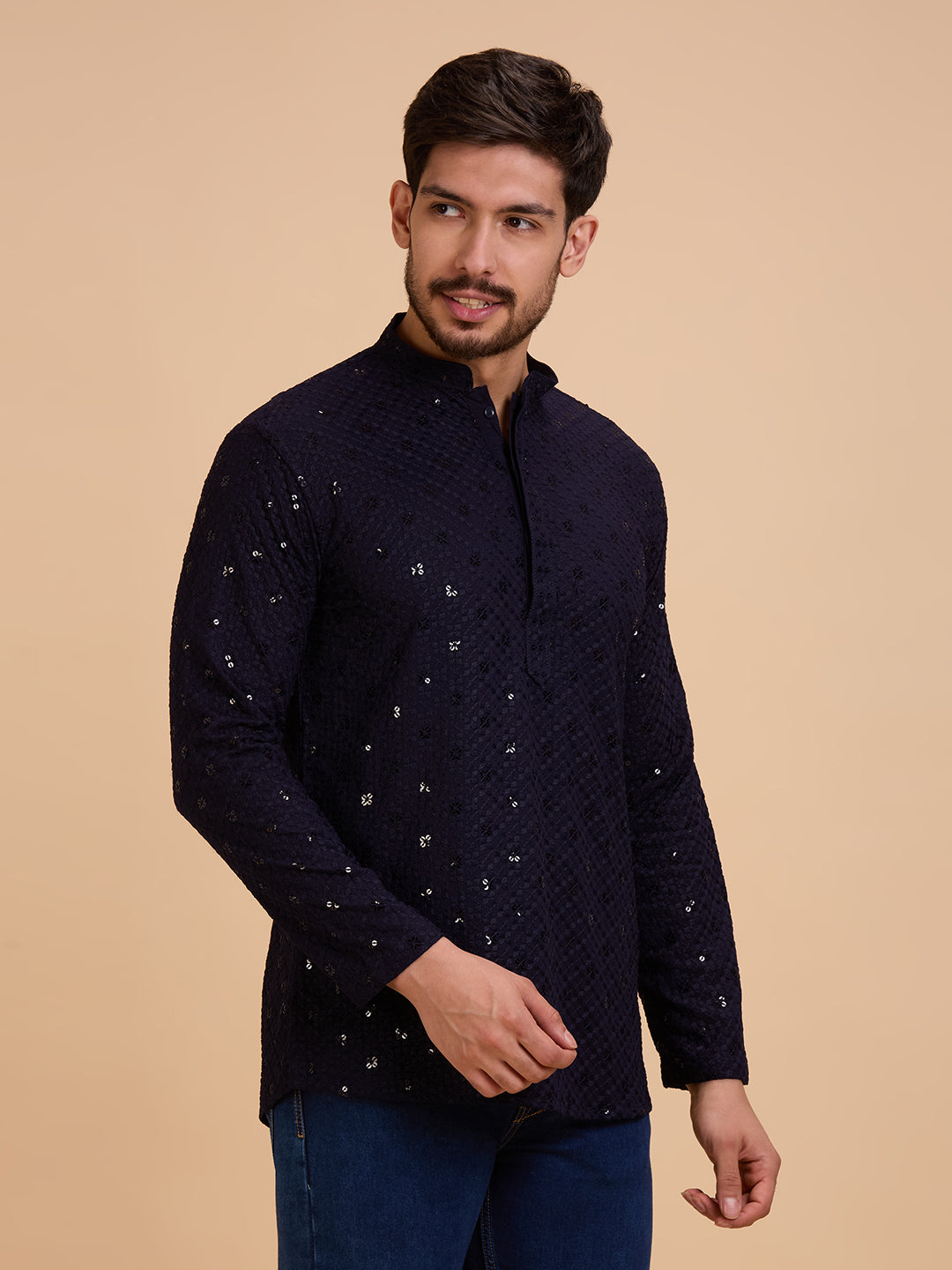 Mens Rayon Chiken-kari Work Kurta