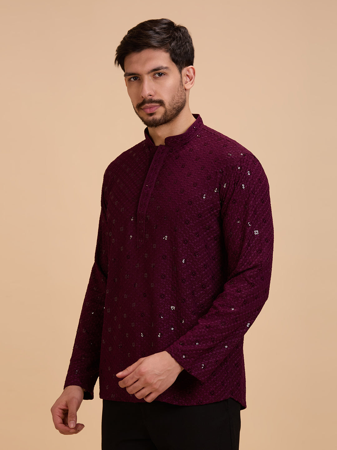 Mens Rayon Chiken-kari Work Kurta