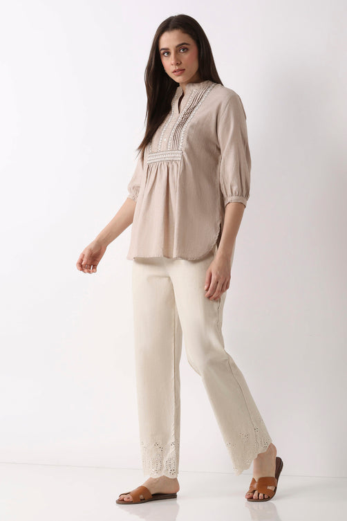 Natural Cotton Blend Straight Pants