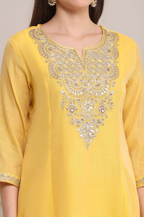 Biba Yellow Poly Chanderi Palazzo Suit