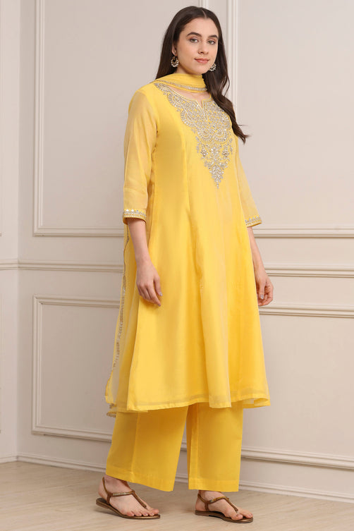 Biba Yellow Poly Chanderi Palazzo Suit