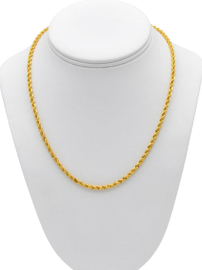 22ct Gold Hollow Rope Chain - 50 cm