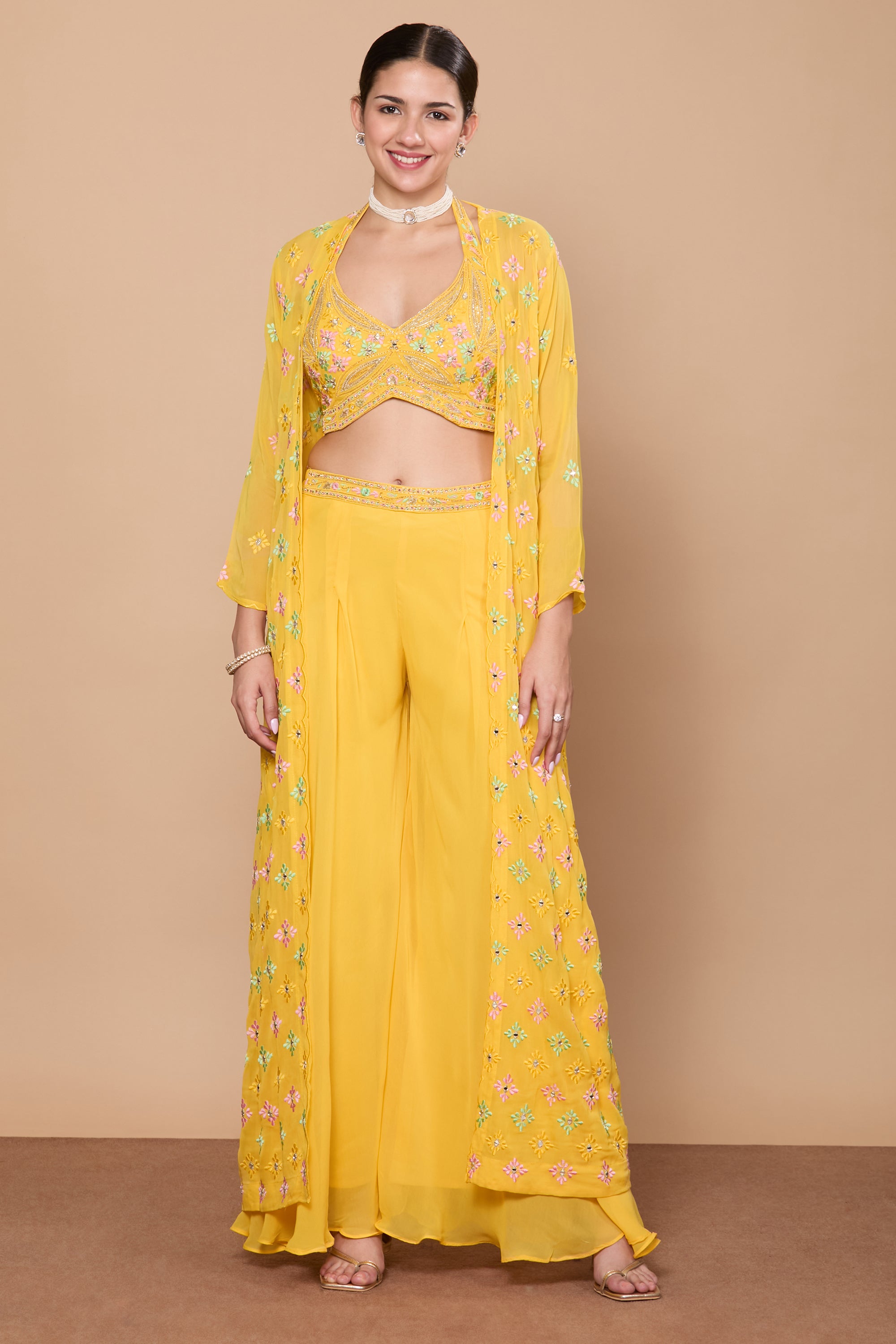 Eshita Crop Top Plazzo With Jacket