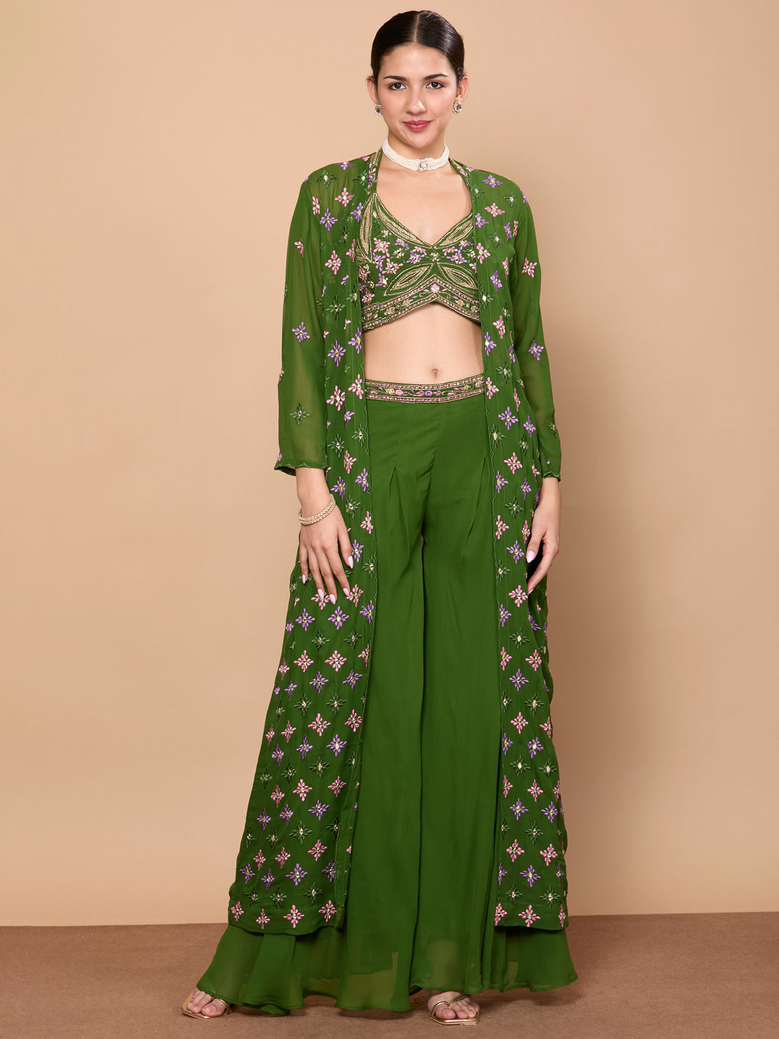 Eshita Crop Top Plazzo With Jacket