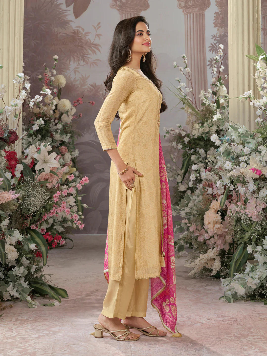 Silk Printed Straight Kamiz &amp; Pant L/S 38X46,50