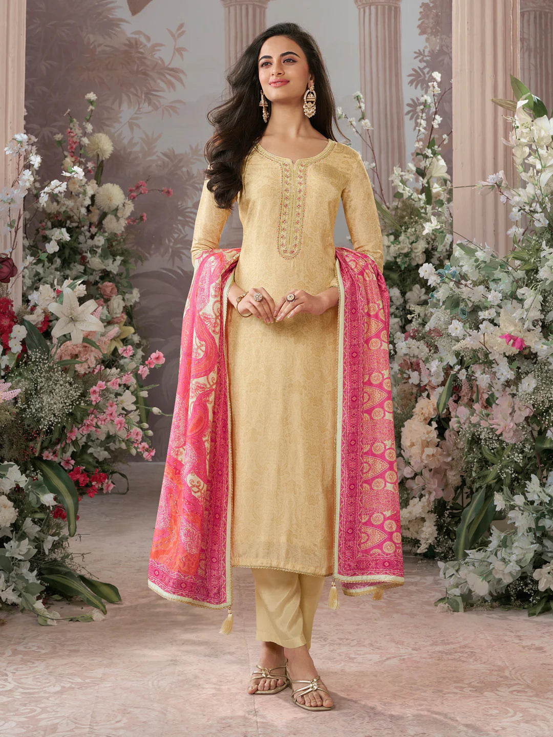 Silk Printed Straight Kamiz &amp; Pant L/S 38X46,50