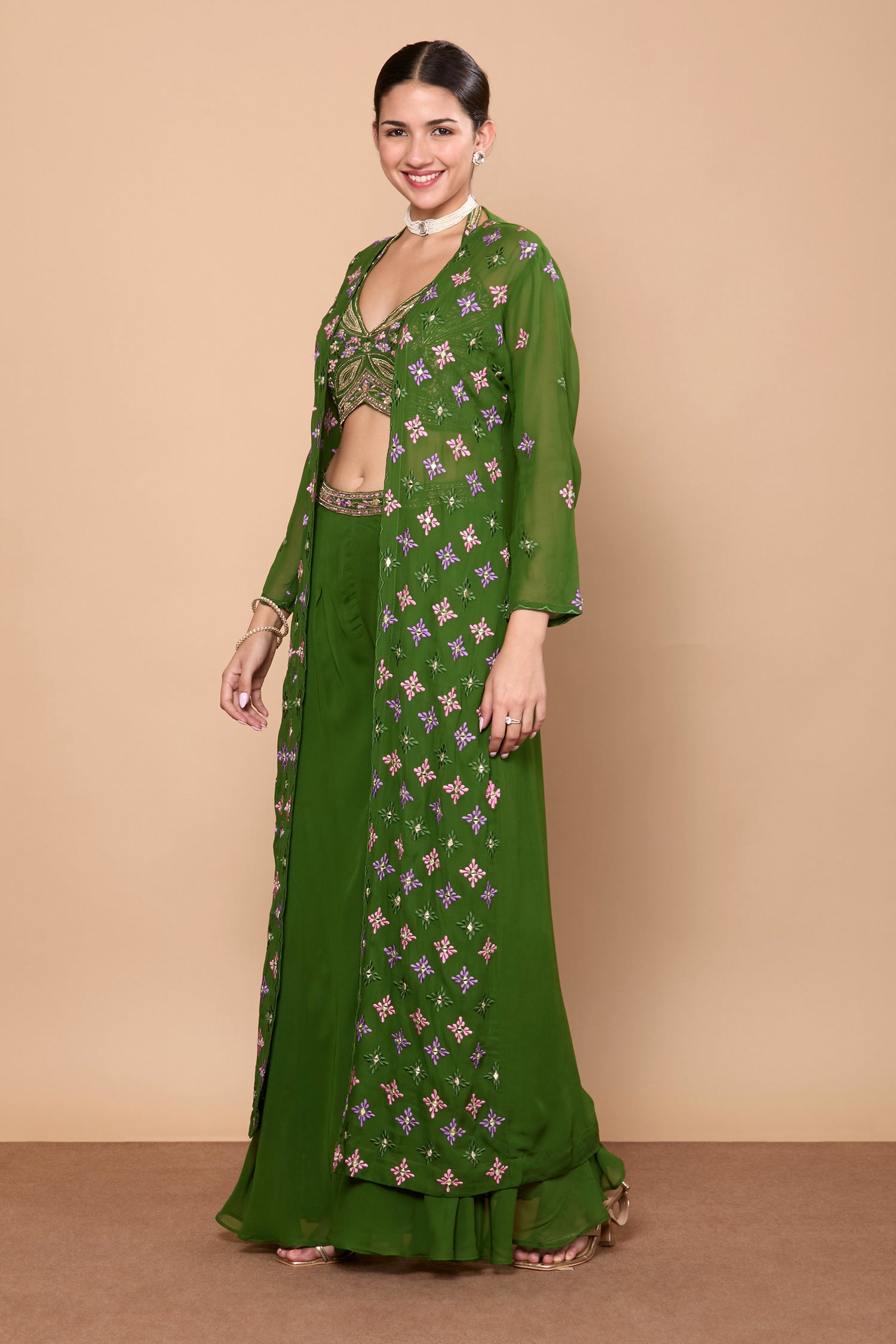 Eshita Crop Top Plazzo With Jacket