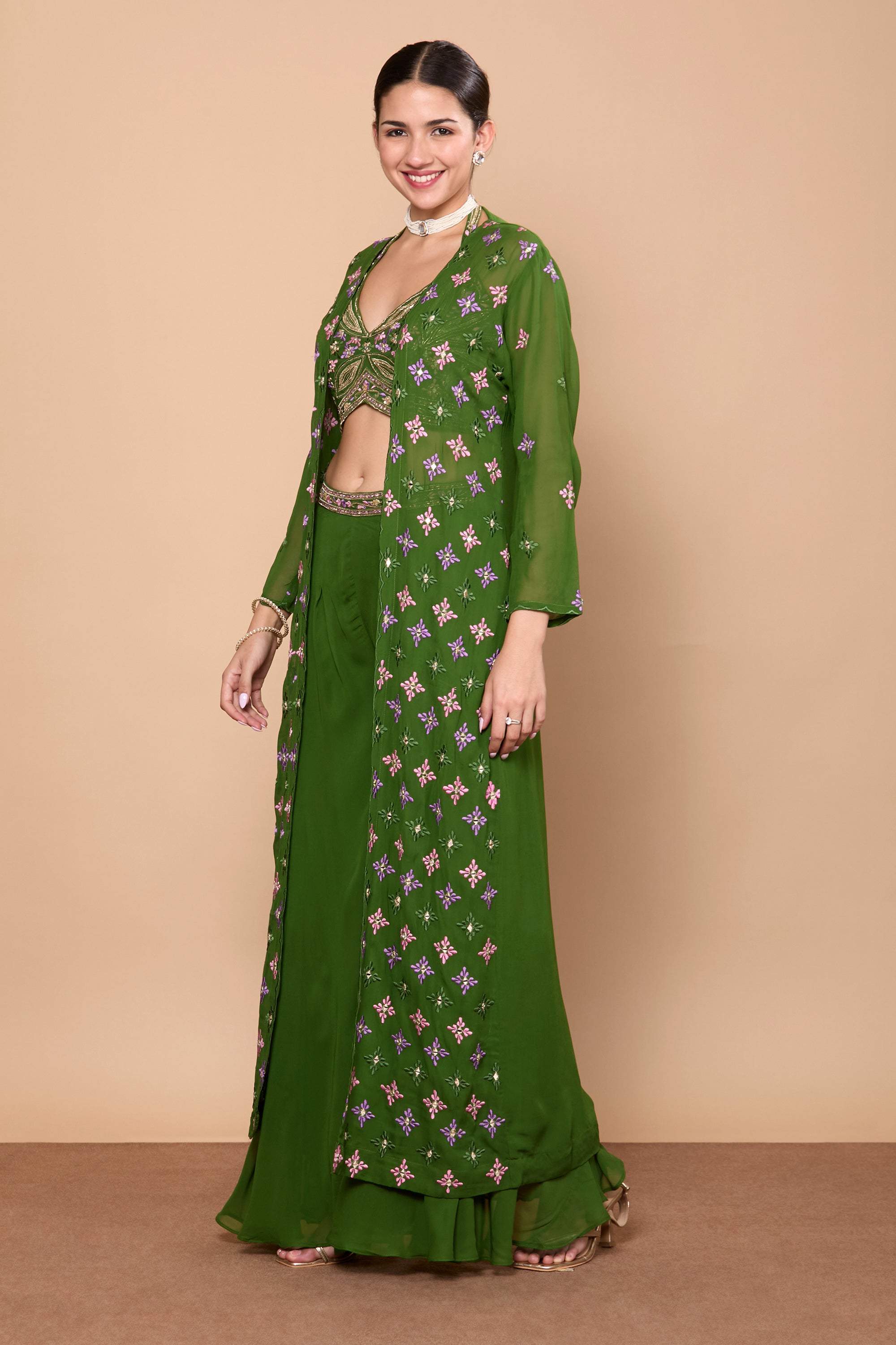 Eshita Crop Top Plazzo With Jacket