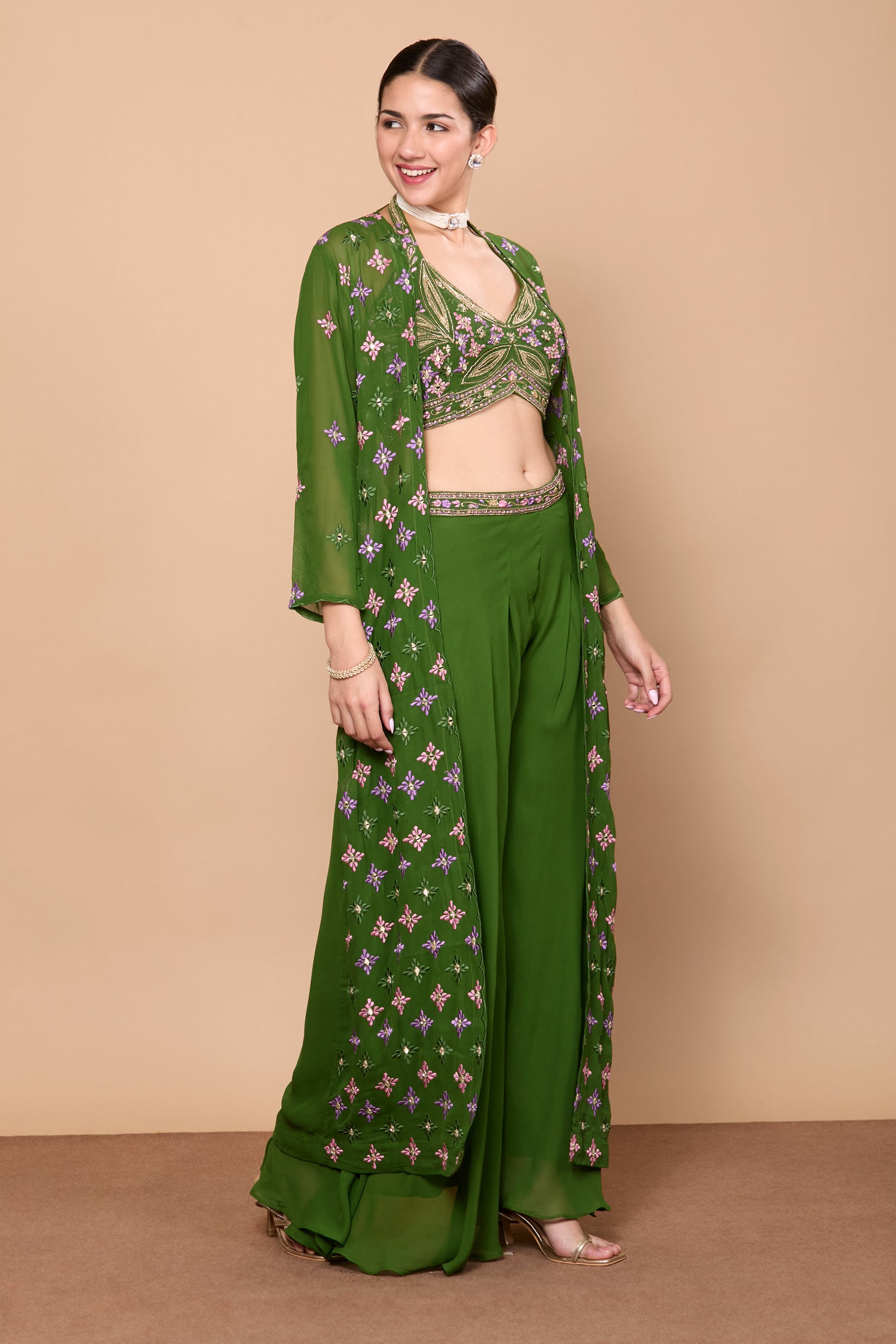 Eshita Crop Top Plazzo With Jacket