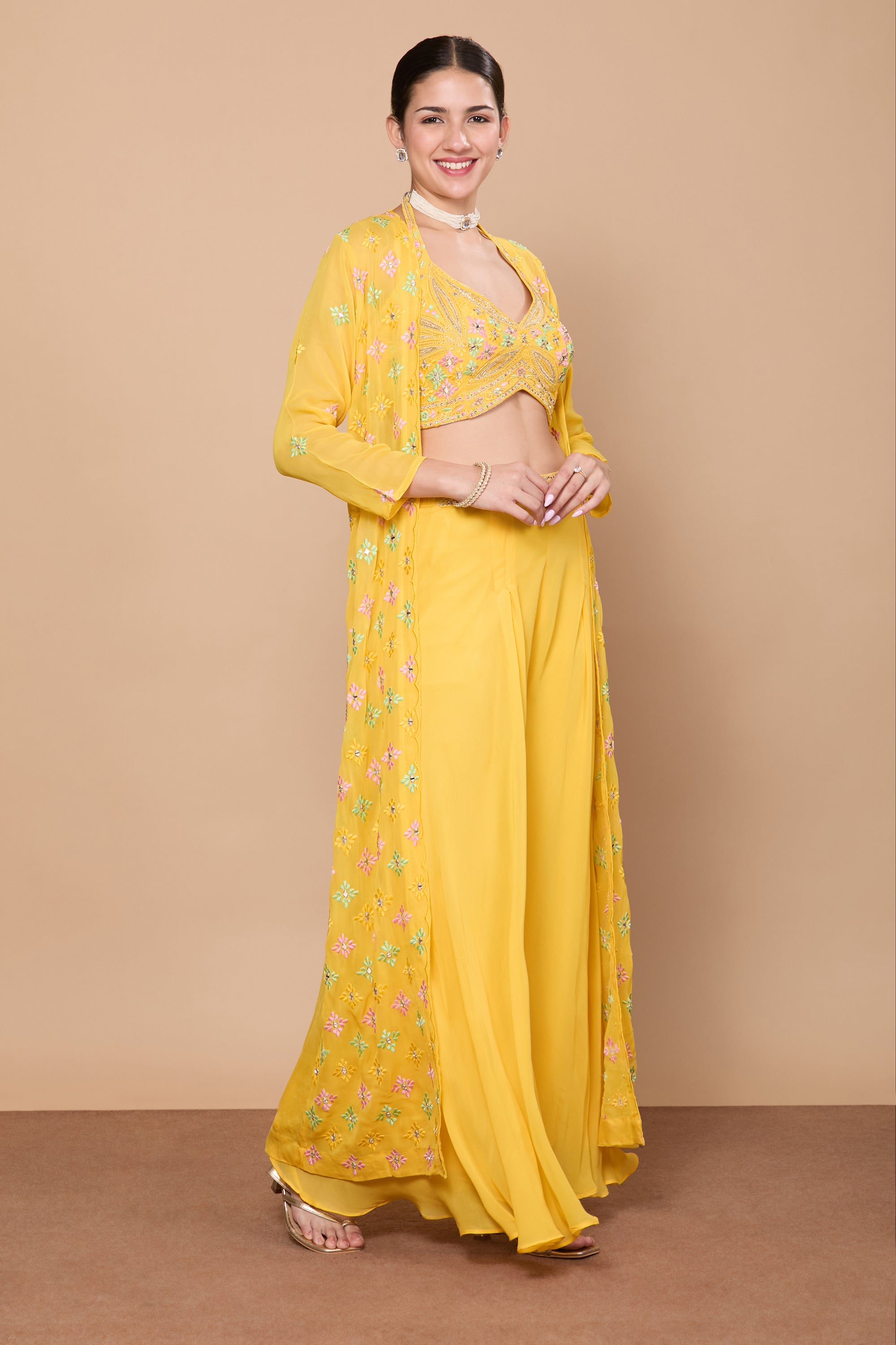Eshita Crop Top Plazzo With Jacket