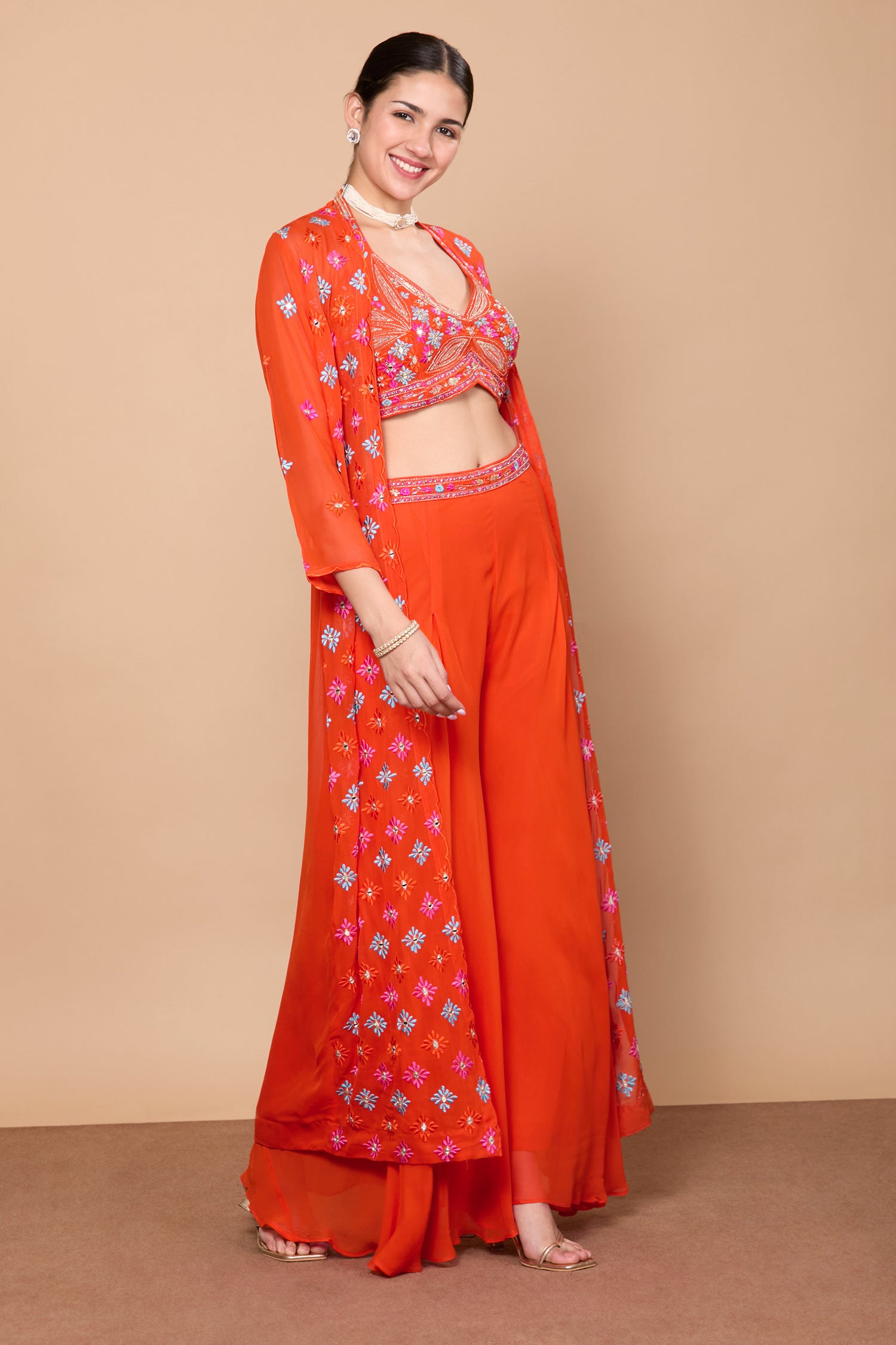 Eshita Crop Top Plazzo With Jacket