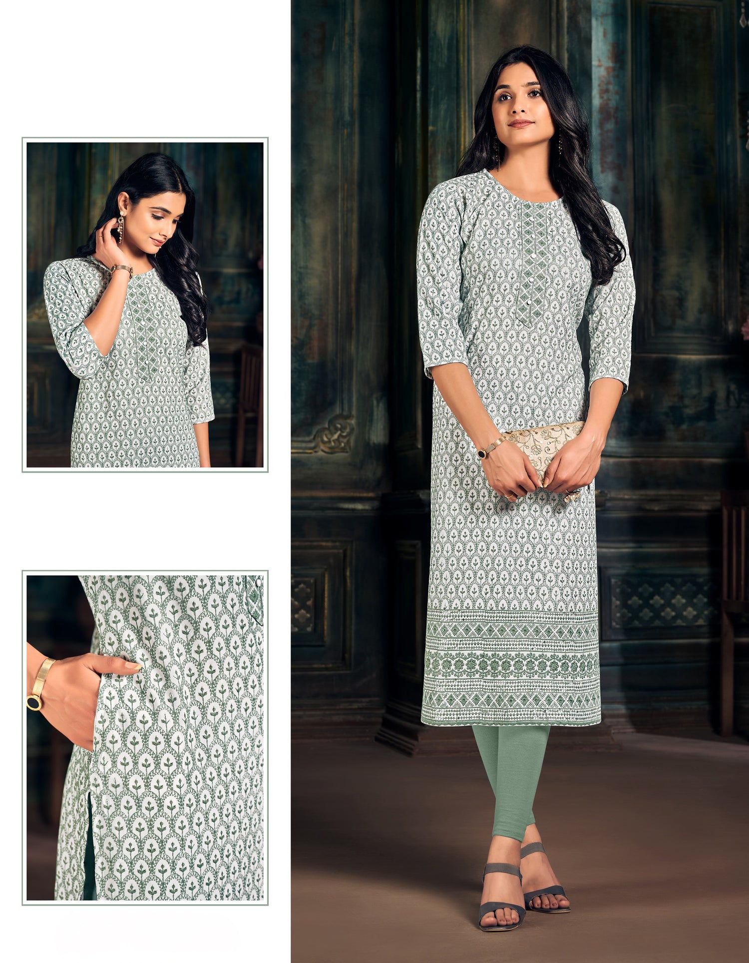 Nitara Rayon Emb Wk Straight Kurti L/S 38X50