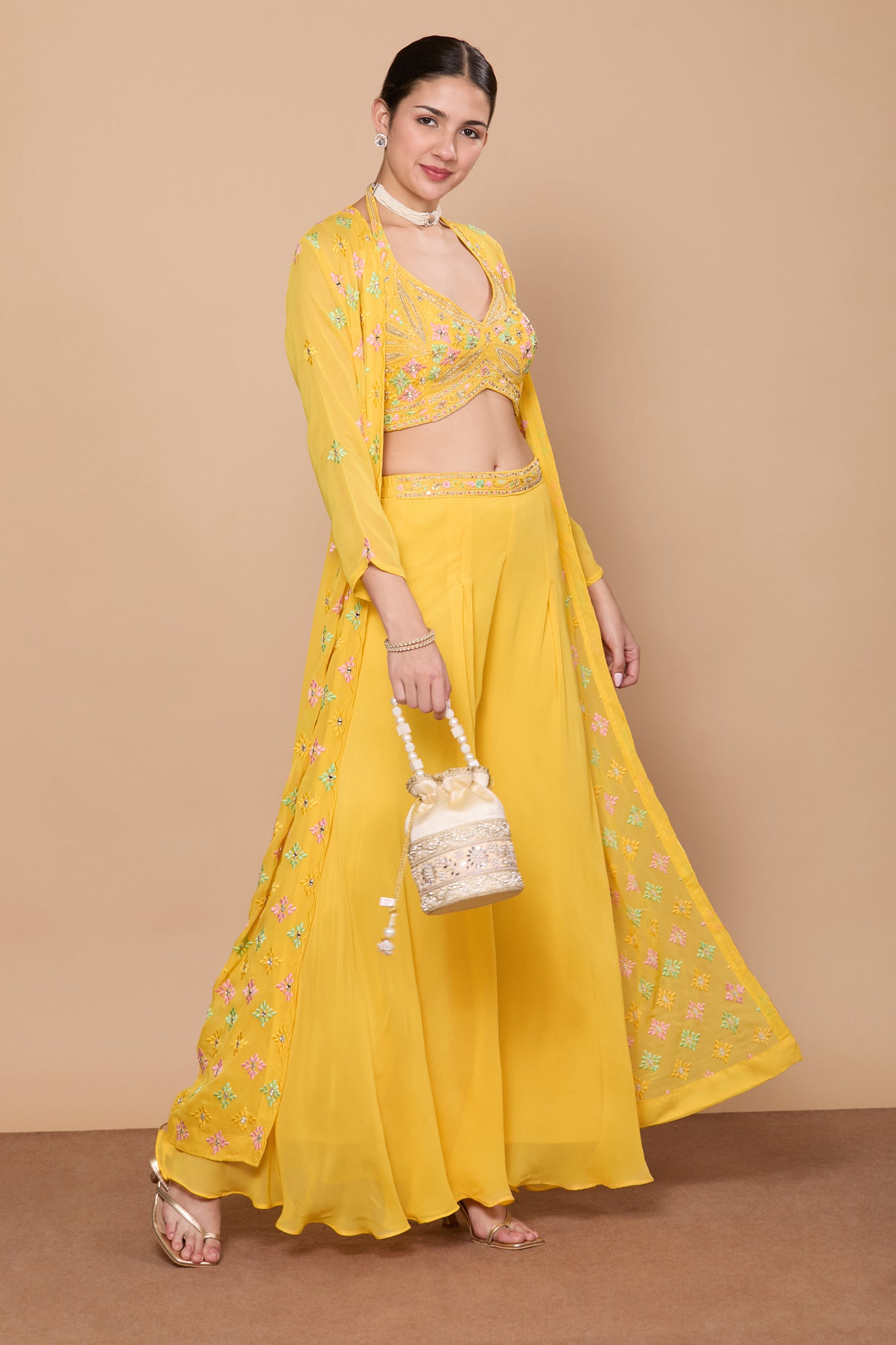 Eshita Crop Top Plazzo With Jacket