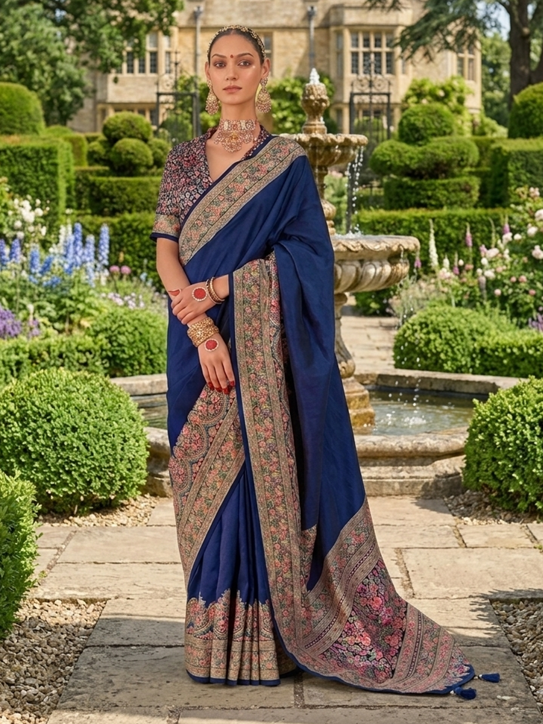 Tanishka Silk Printed Saree – Navy