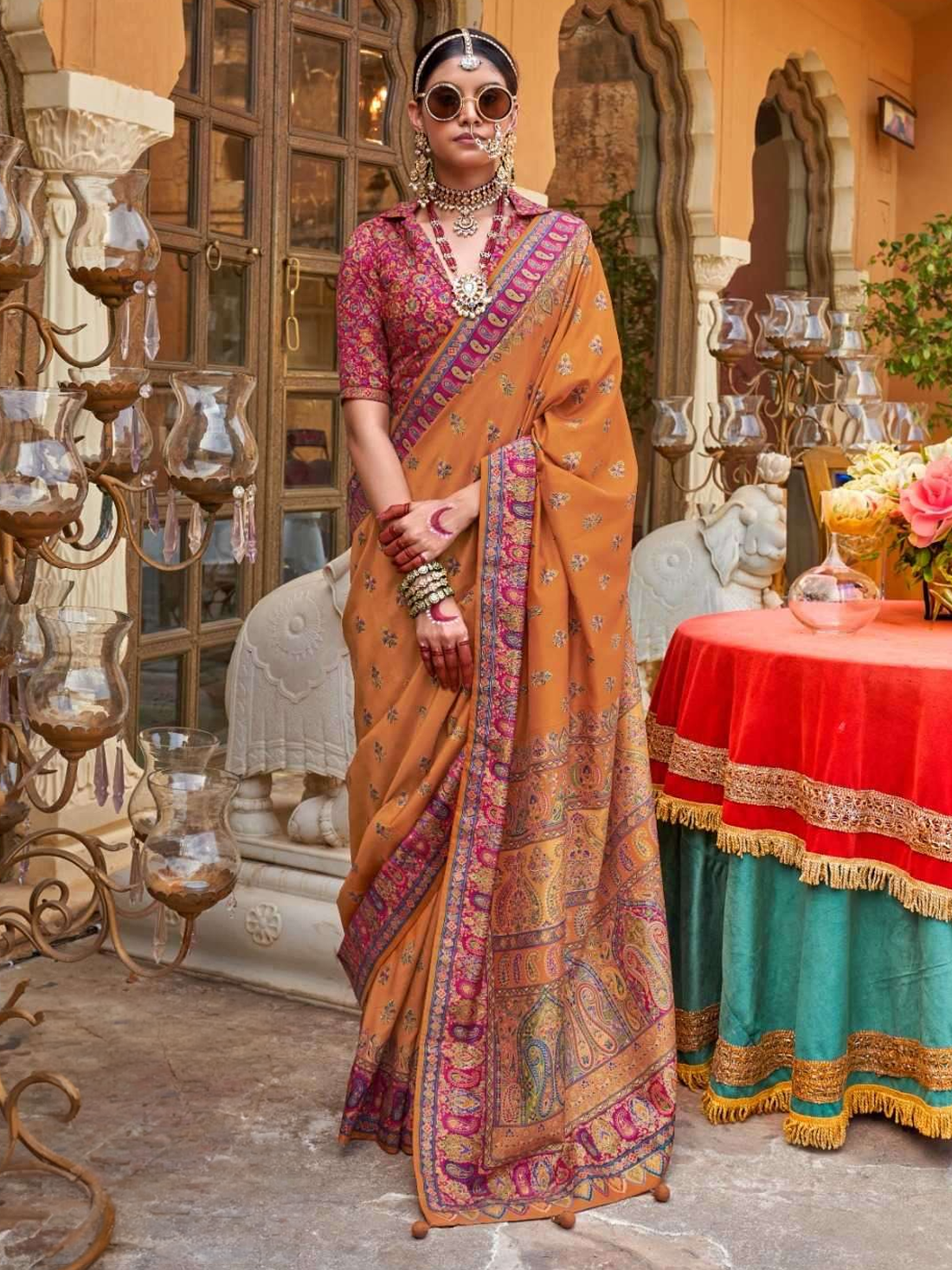 Navya Silk Printed Saree - Mustard