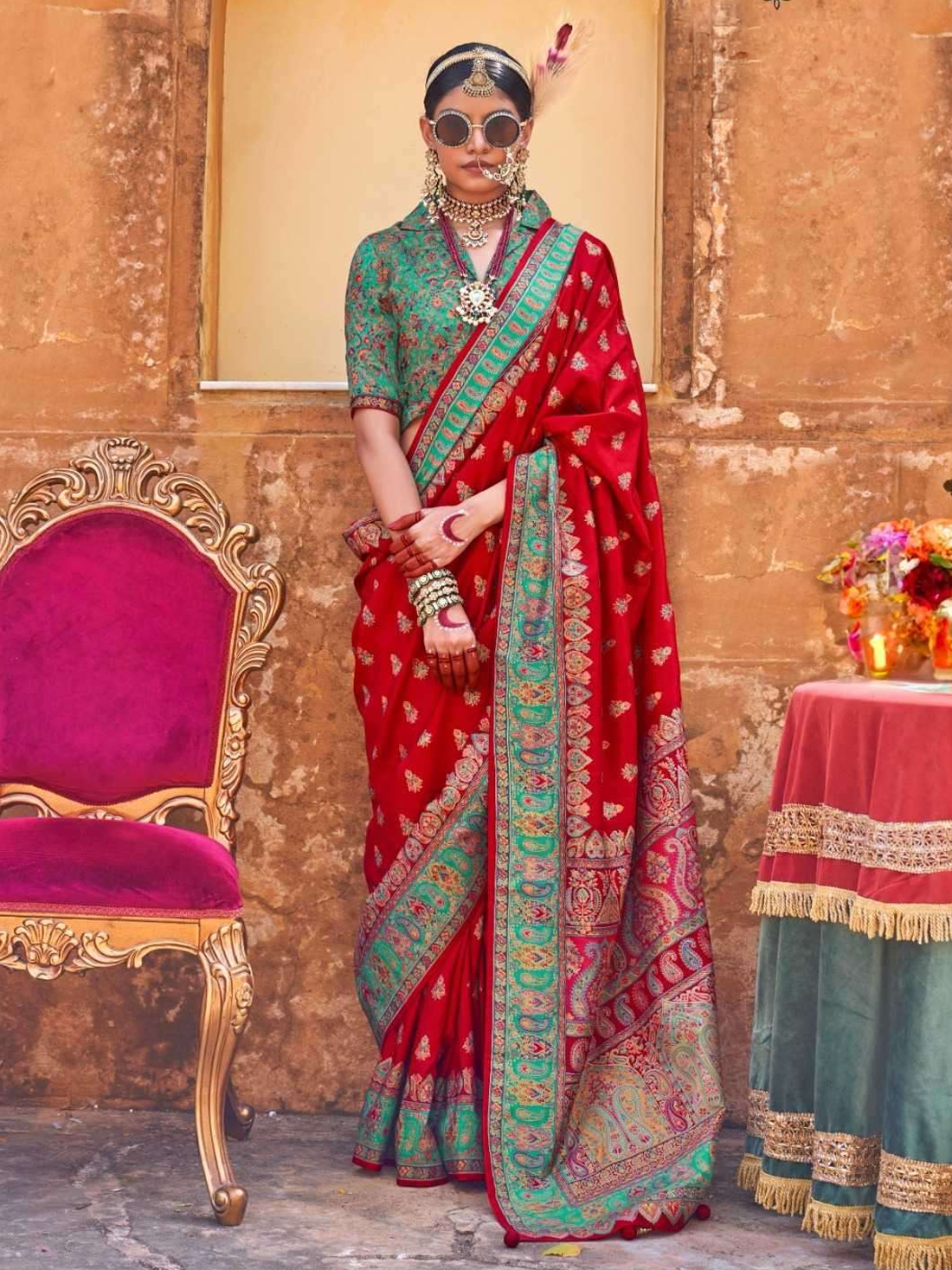 Navya Silk Printed Saree - Red