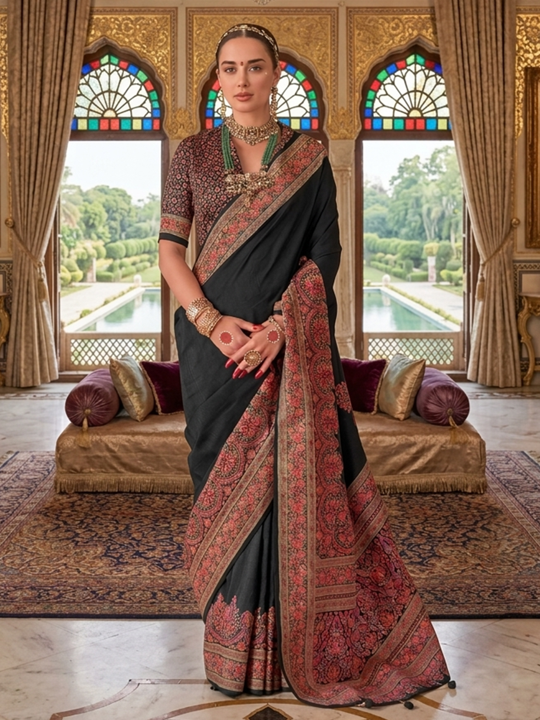 Tanishka Silk Printed Saree – Black