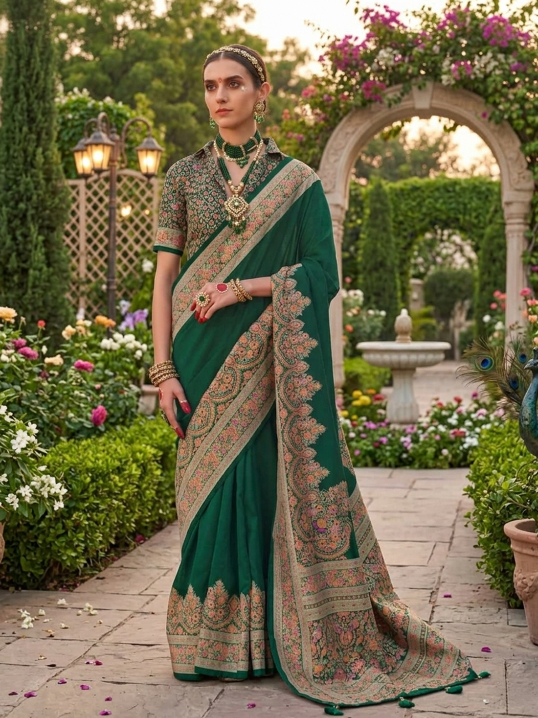 Tanishka Silk Printed Saree – Green