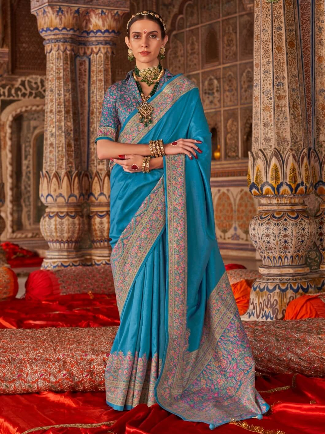 Tanishka Silk Printed Saree – Sky Blue