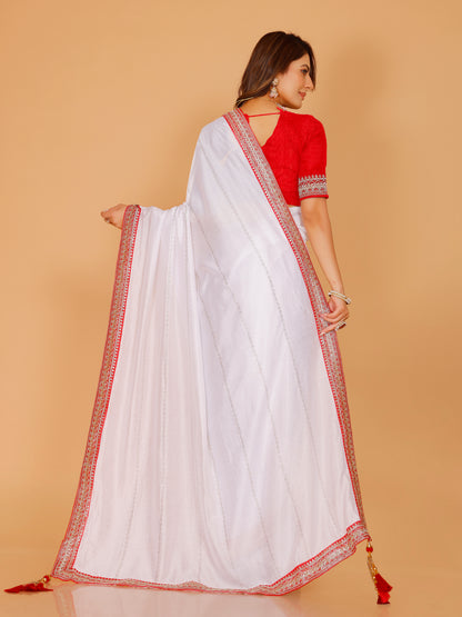 Harini Red &amp; White Silk Saree