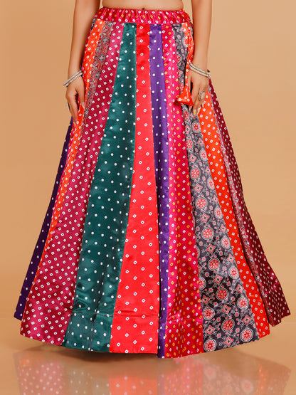 Vidhi Silk Multi-Print Skirt
