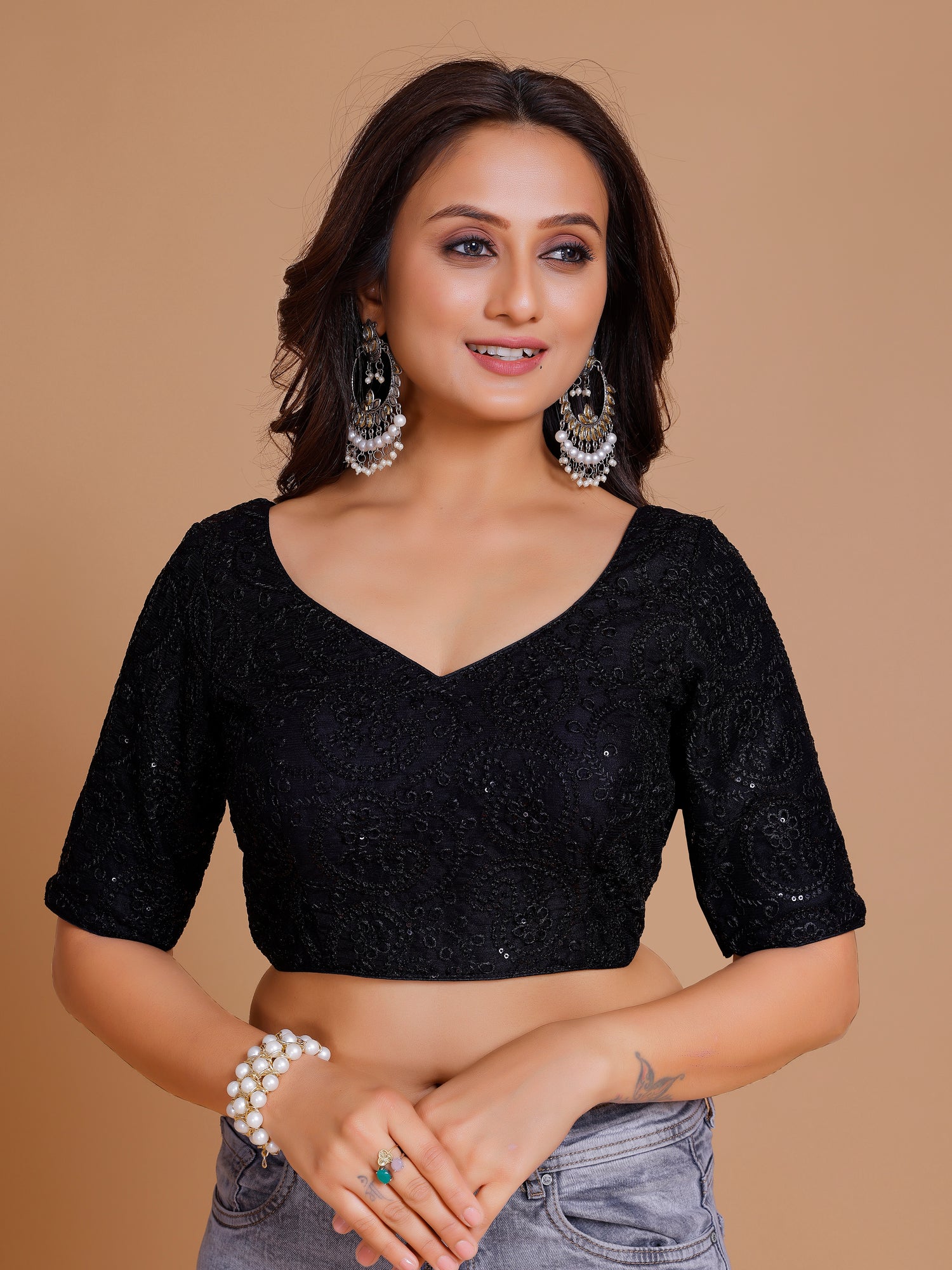 Net Embroidered Tiki Work Blouse