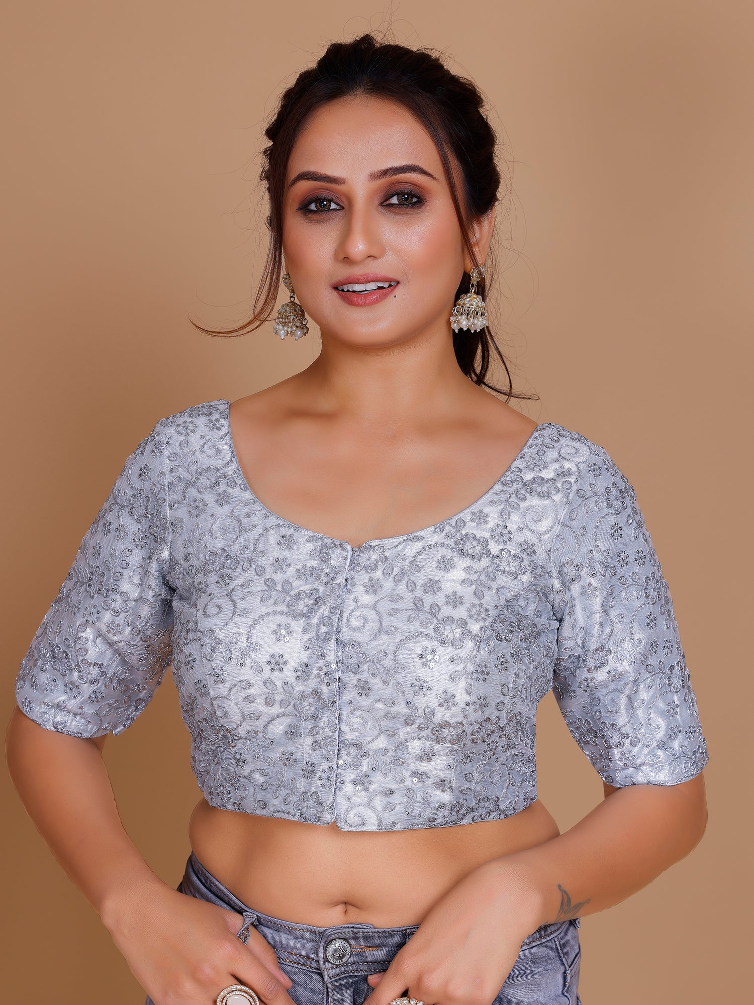 Net Embroidered Tiki Work Blouse