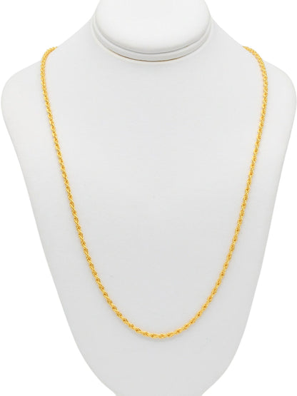 22ct Gold Hollow Rope Chain - 45 cm
