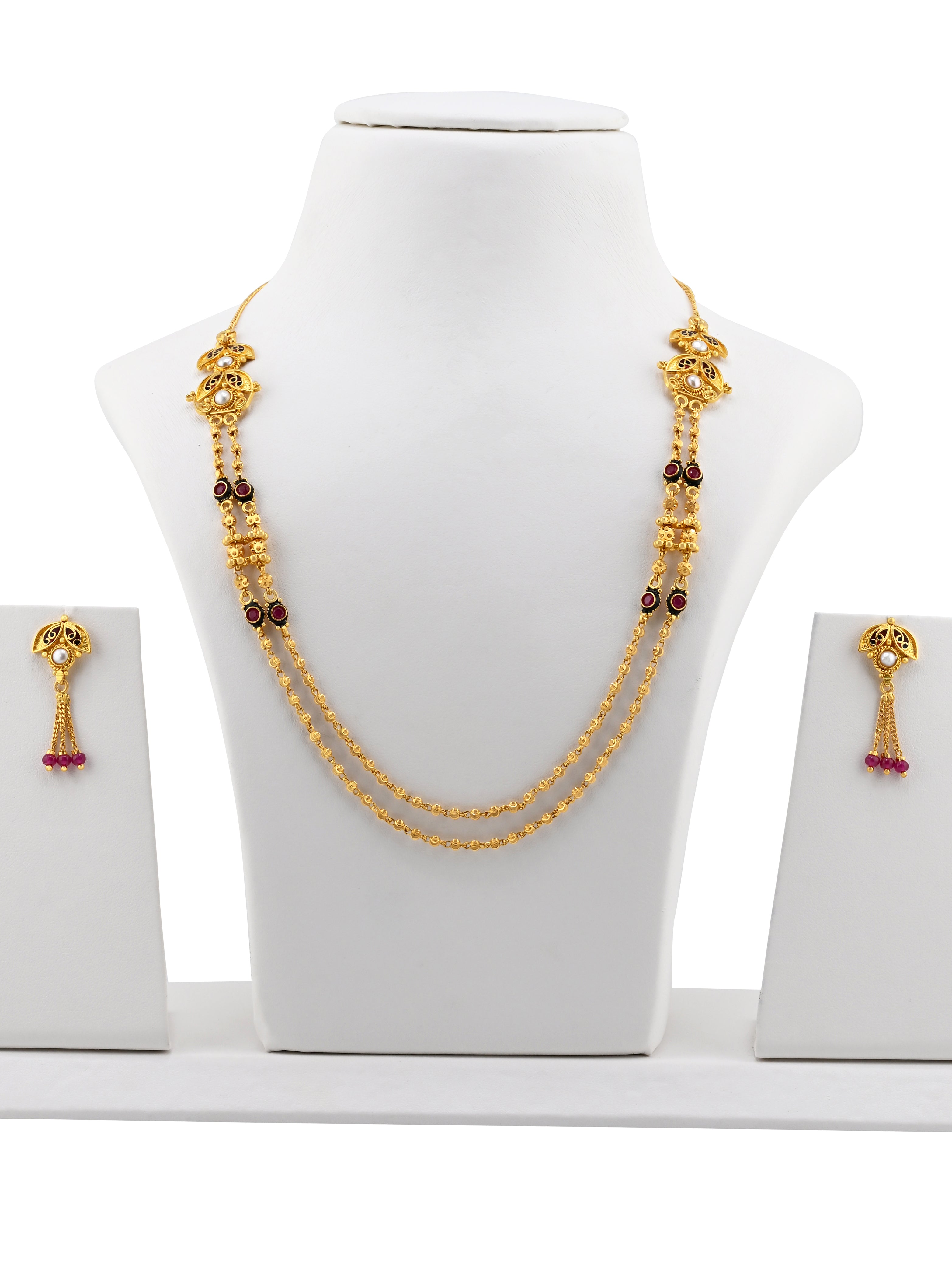 22ct Gold 2 Row CZ Necklace Set